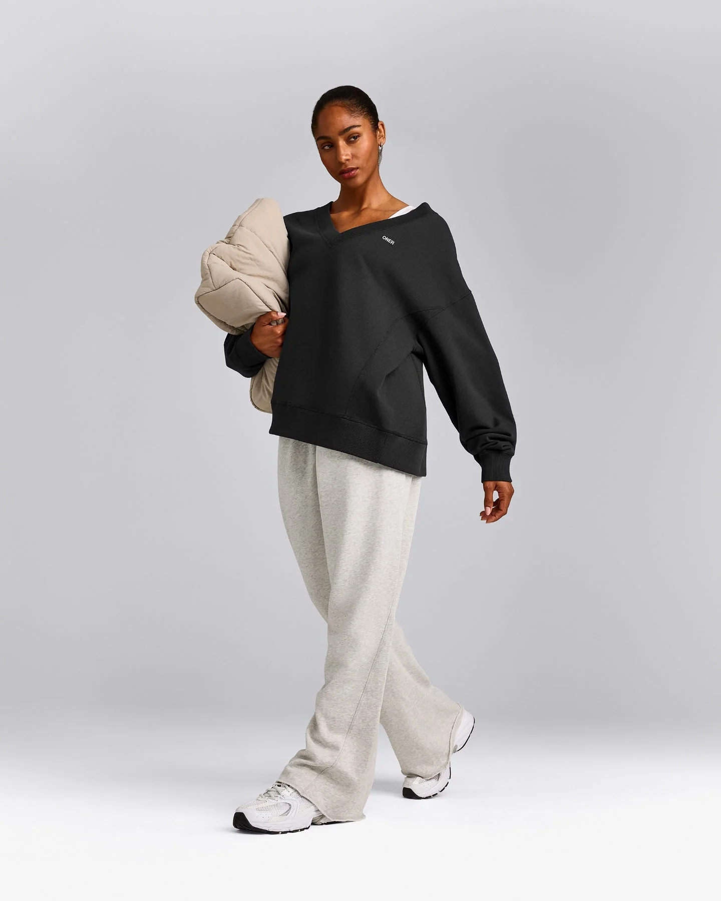Cotton Vintage Lounge V Neck Sweatshirt | Washed Black