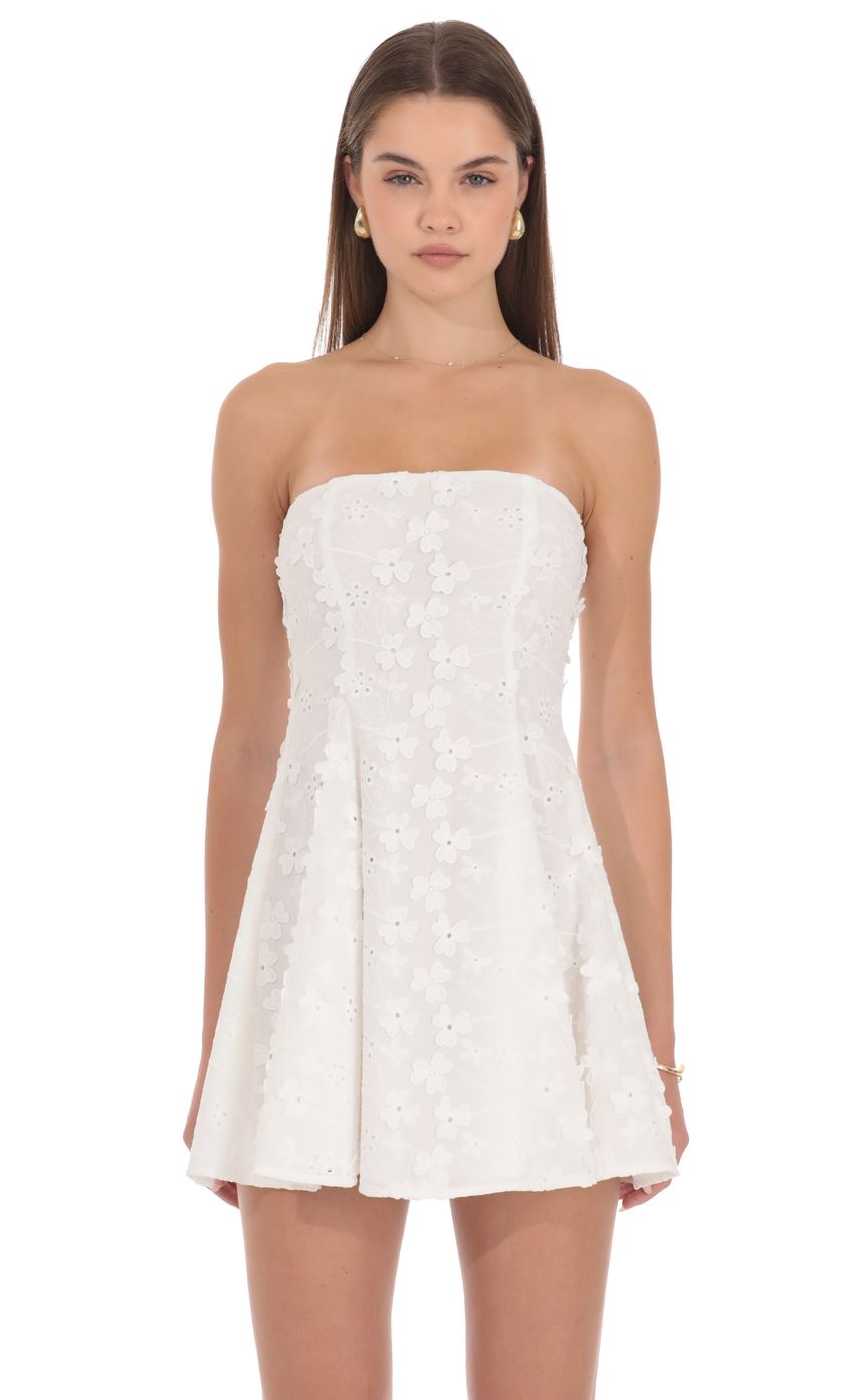 Floral Appliqué Mini Dress in White