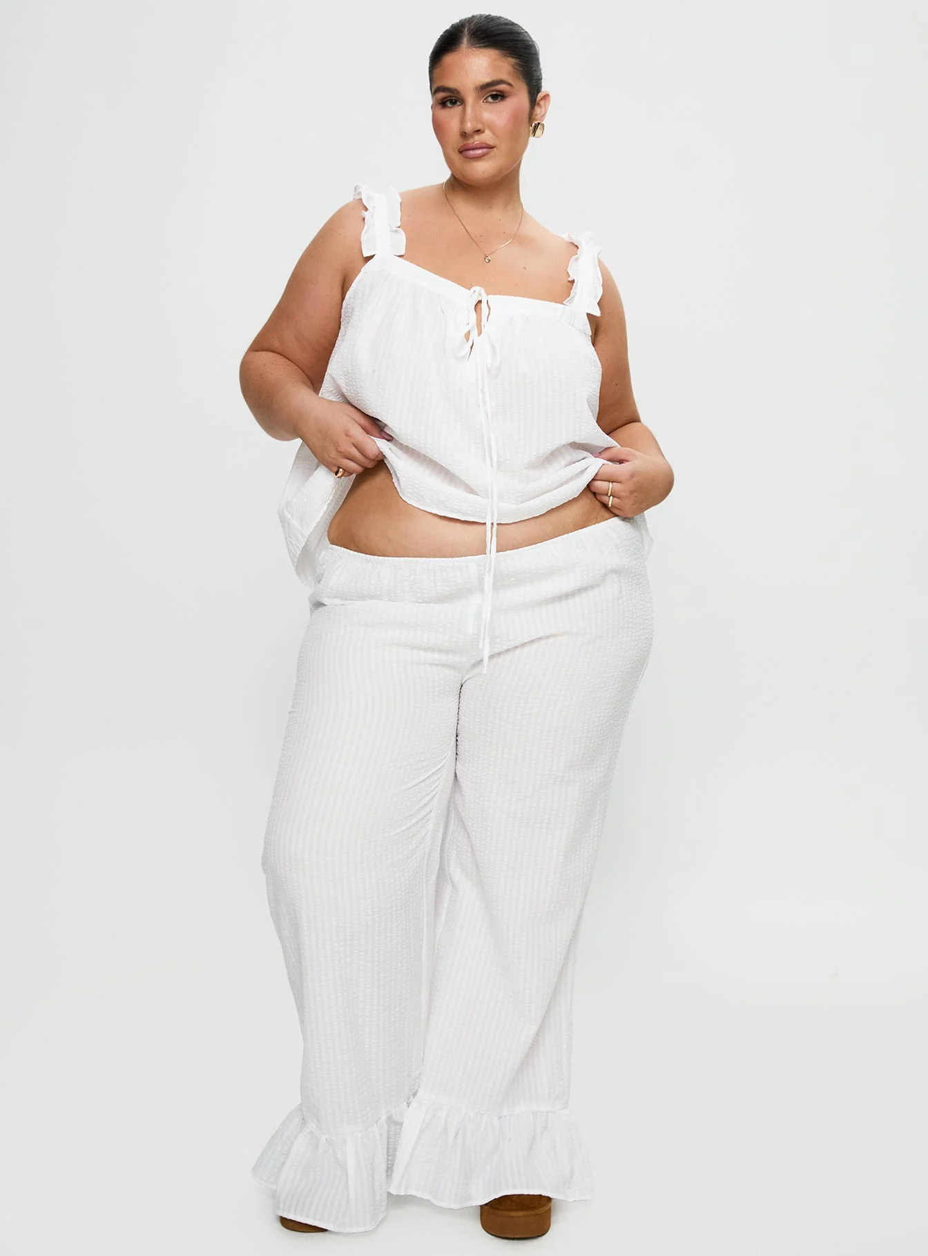 Santabelle Frill Pants White Curve