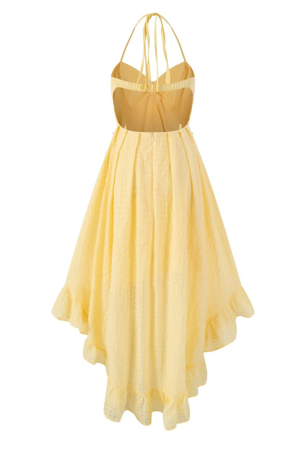 Yellow Halter Ruched Long Summer Dress