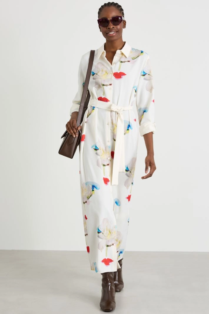 Crepe shirt dress - CREAM