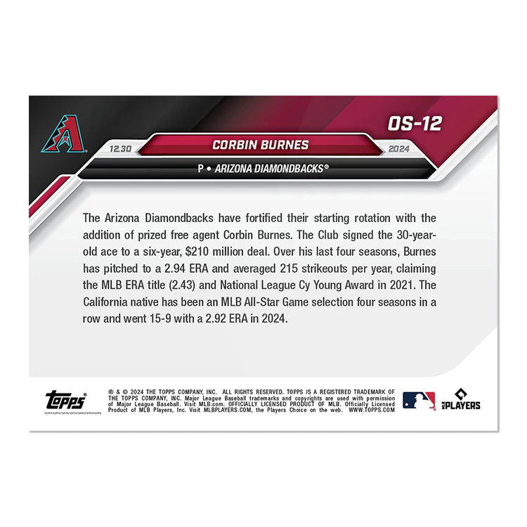 Corbin Burnes - 2024 MLB Topps NOW® Card OS-12