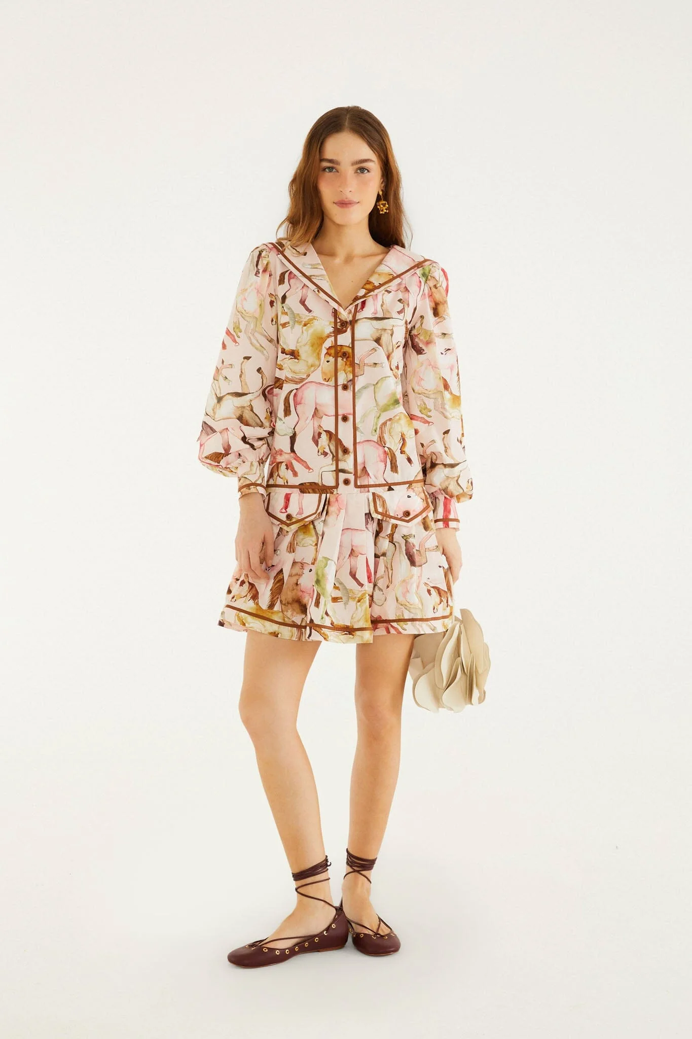 Light Pink Equestrian Overlap Buttoned Mini Dress