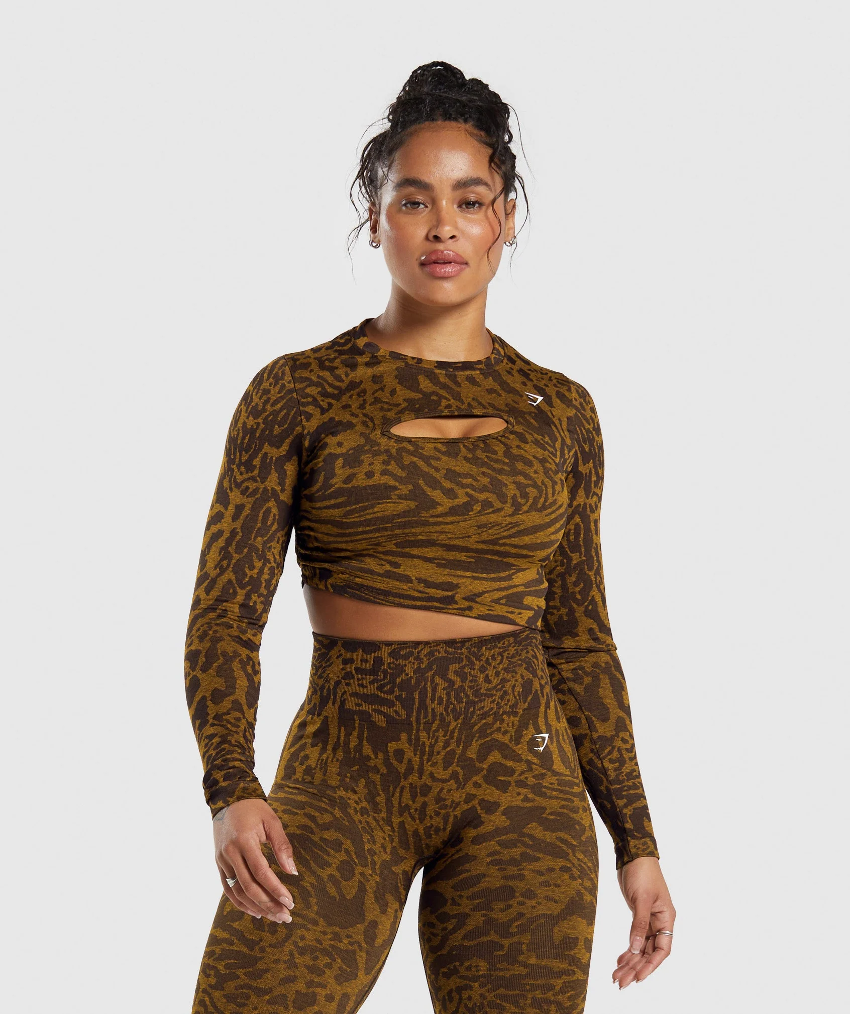 Adapt Safari Seamless Long Sleeve Crop Top Archive Brown/Burnt Yellow