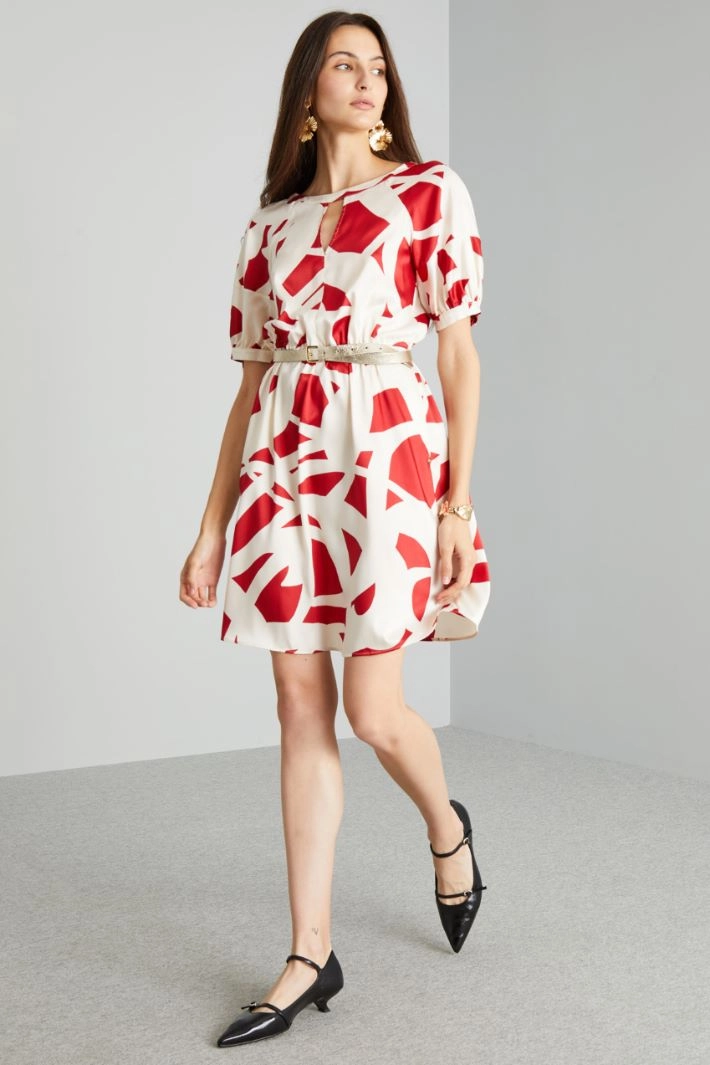 Balloon sleeve dress - RED WHITE