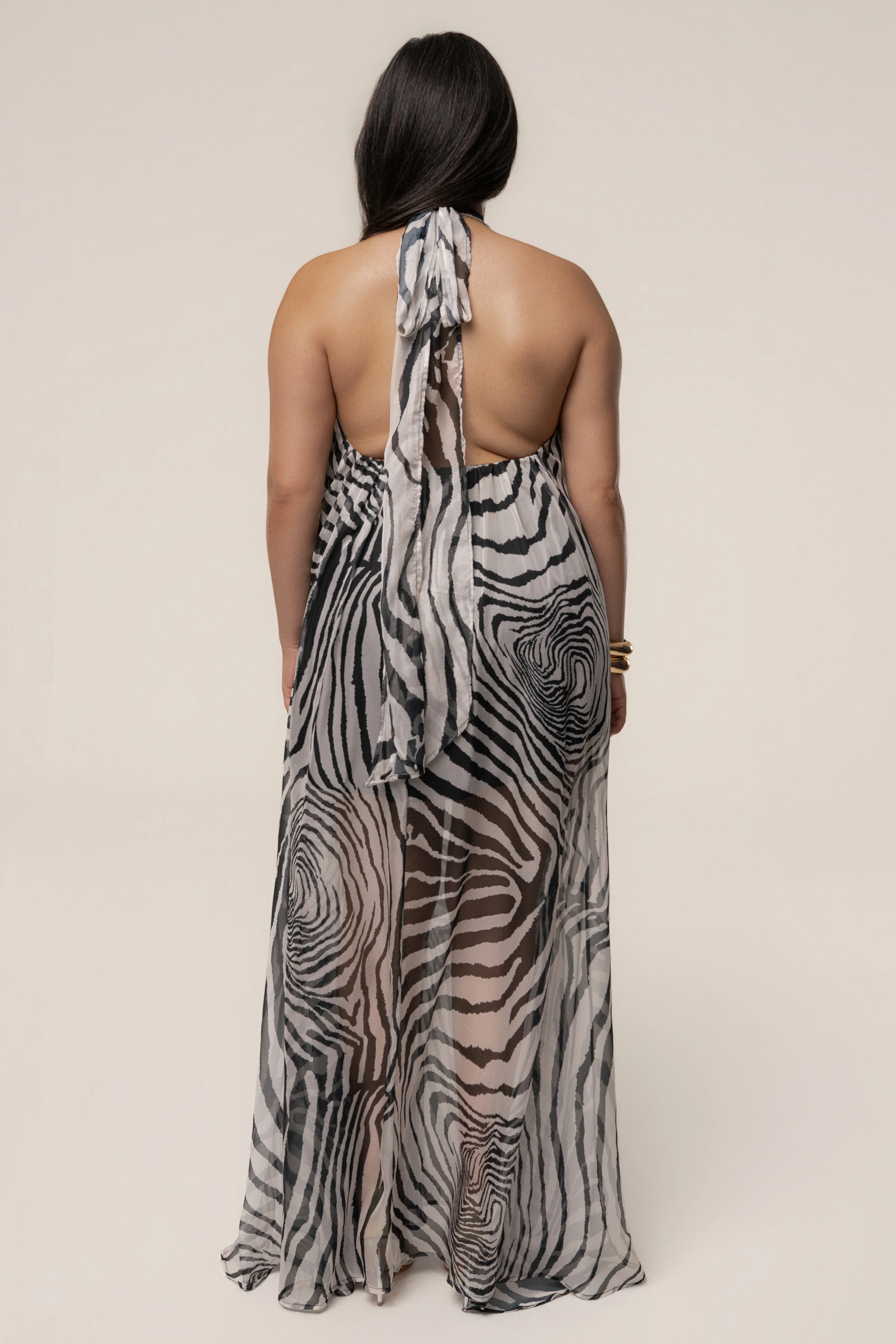 Zebra Print Jolene Halter Neck Maxi Dress