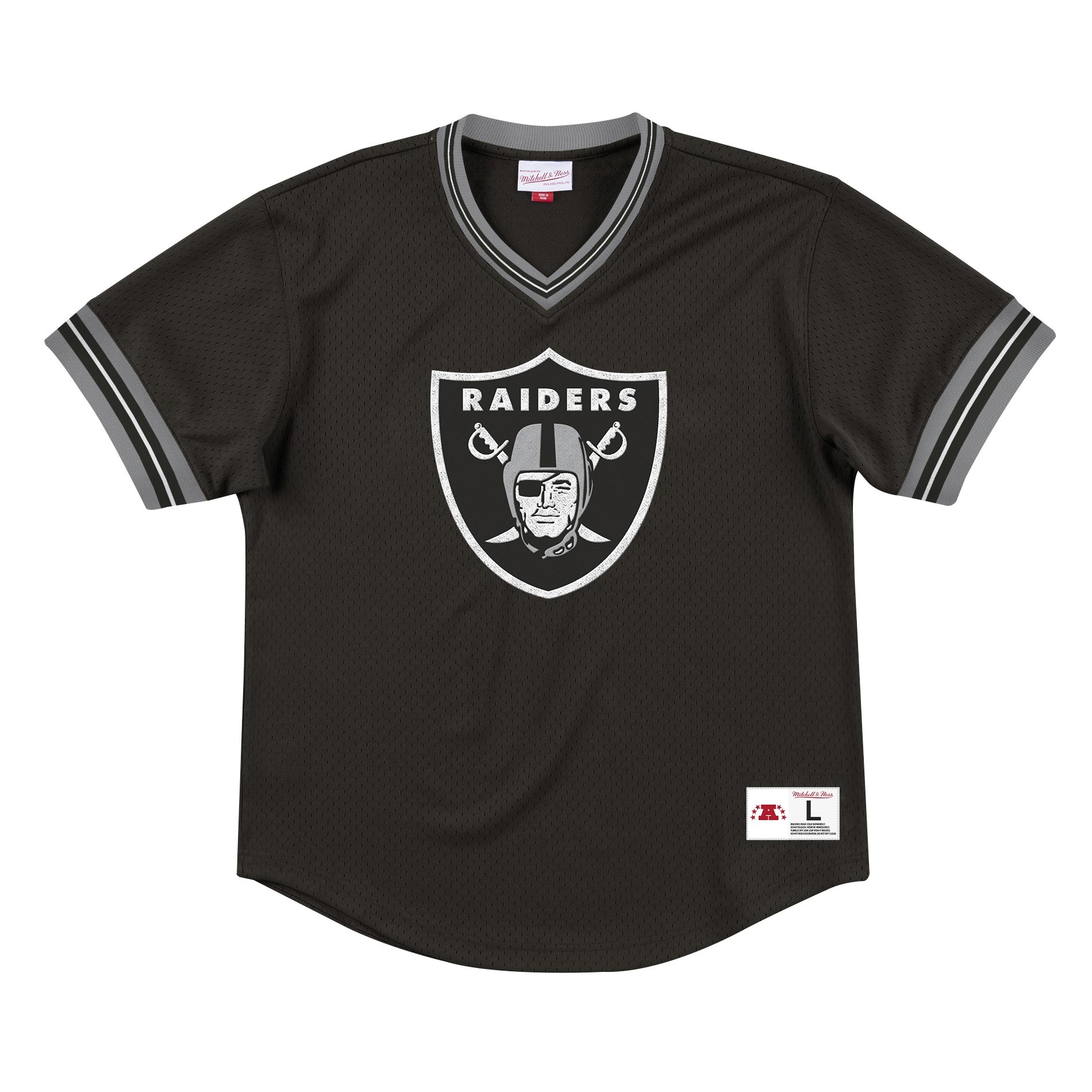 Oakland Raiders Unbeaten Mitchell & Ness NFL V-Neck Mesh Shirt Black