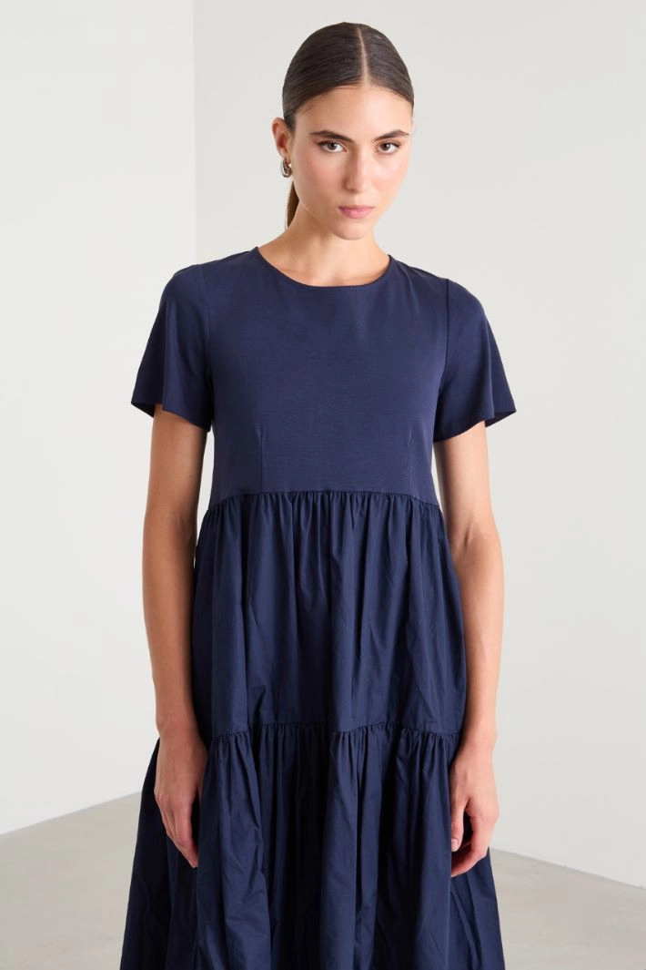 Long jersey and poplin dress - BLUE