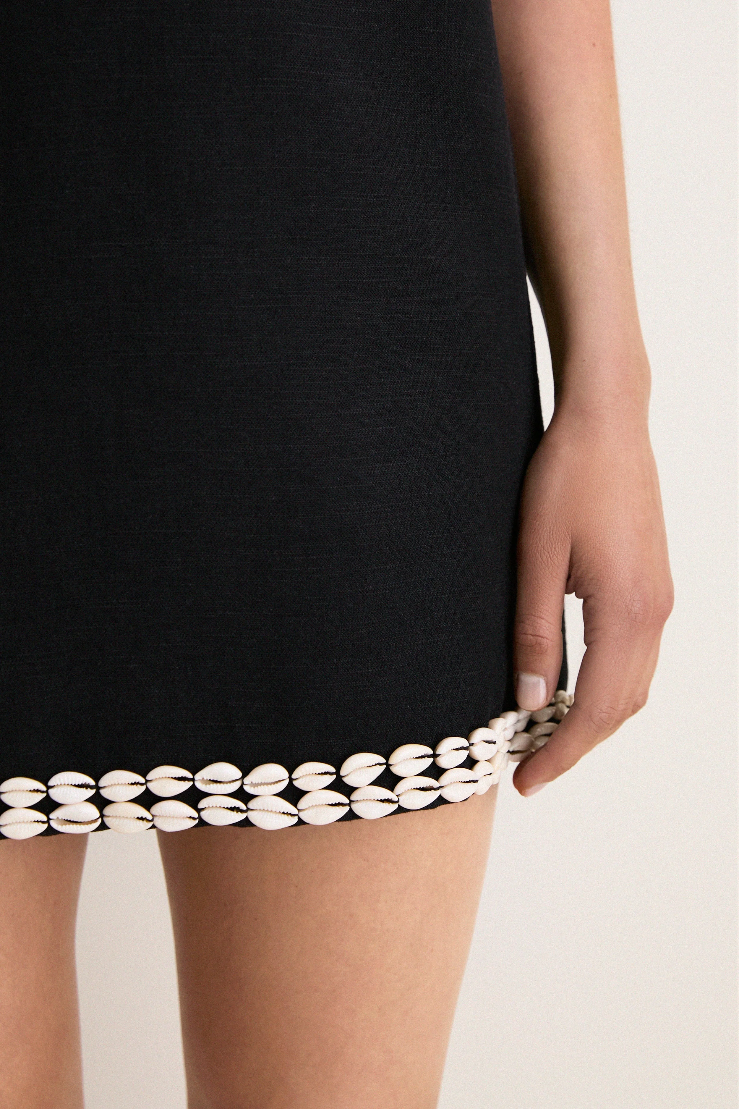 Black & Puka Shell Trim Solene Mini Dress