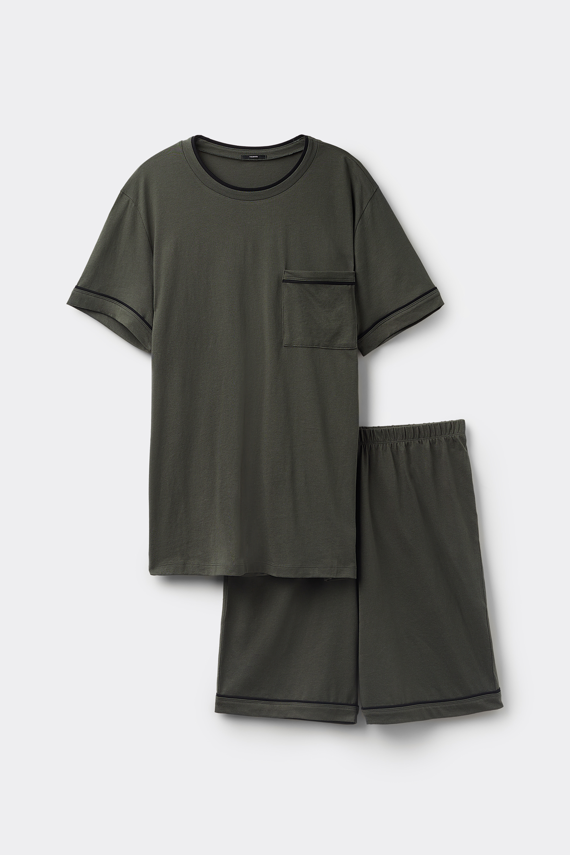 Piped Basic Short Cotton Pyjamas with Pocket