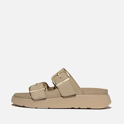 Buckle Metallic Tumbled-Leather Two-Bar Slides