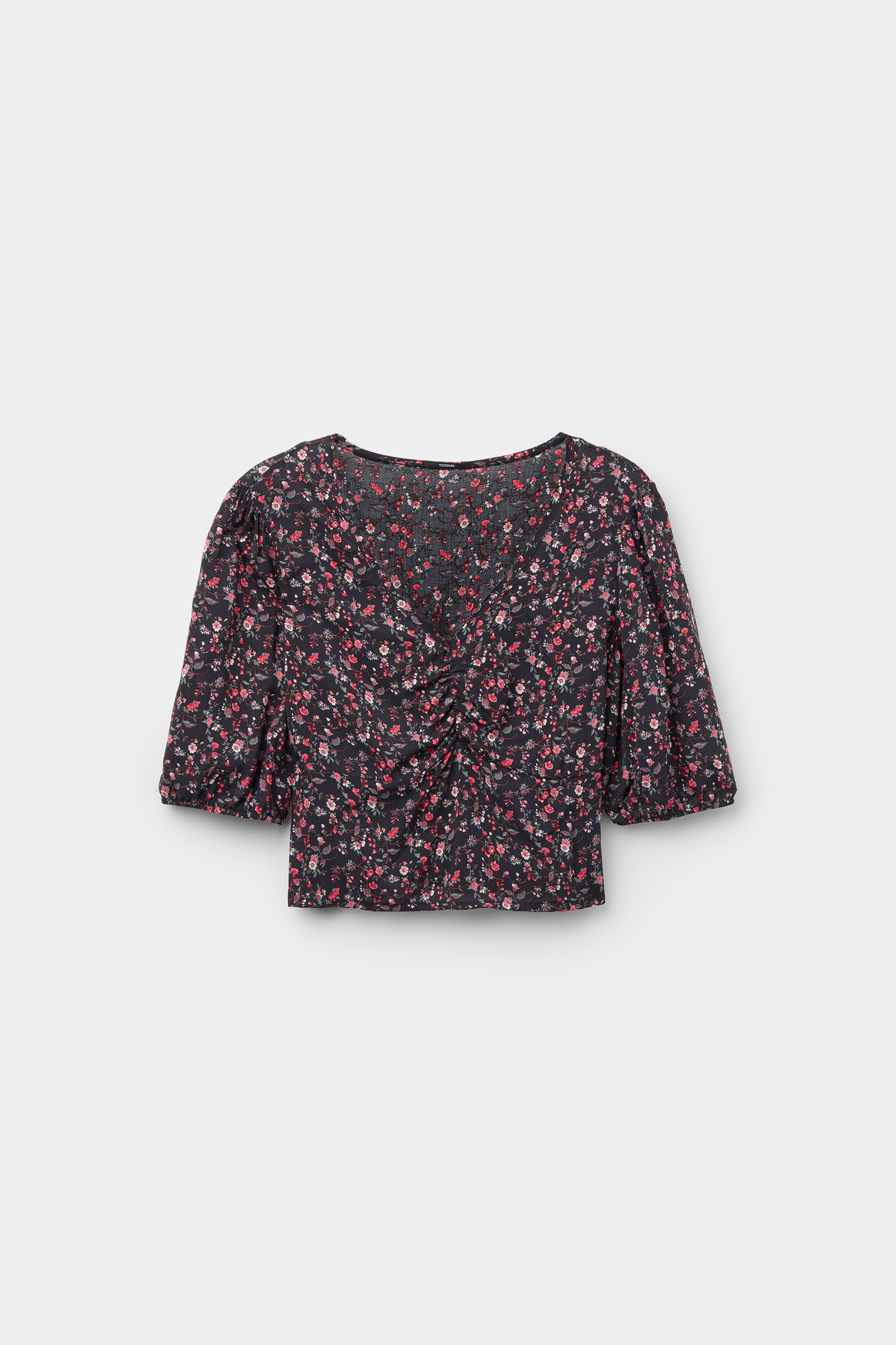 Short Sleeve Viscose Crop Top with Gathering