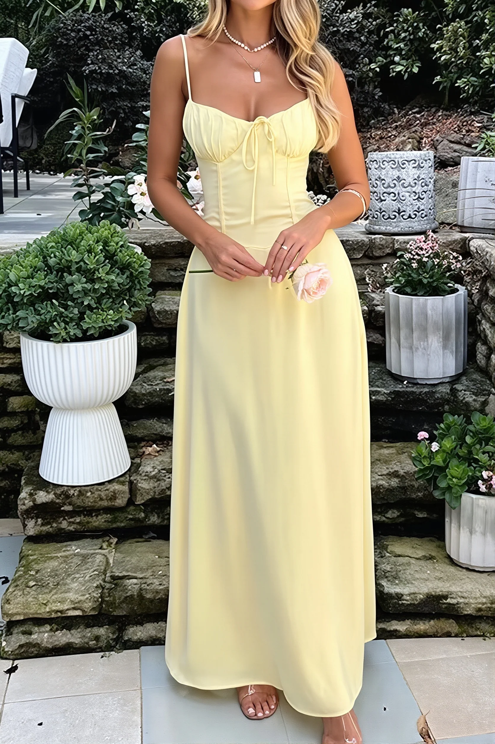 Elegant Solid Tie Bodycon Maxi Dress