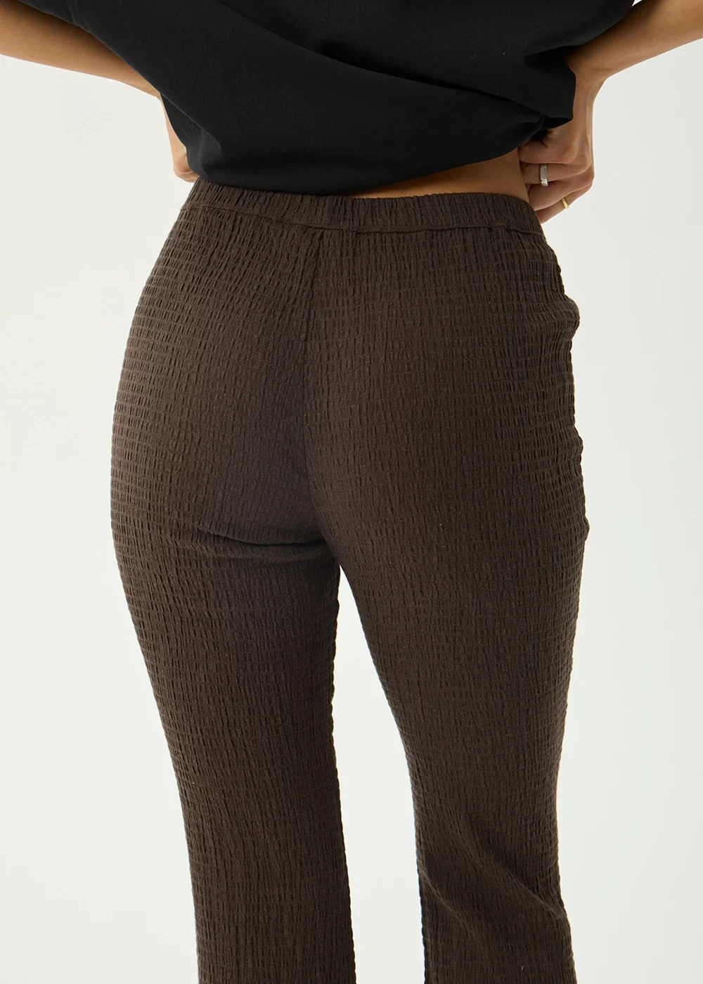 AFENDS Womens Focus - Seersucker Flare Pant - Coffee