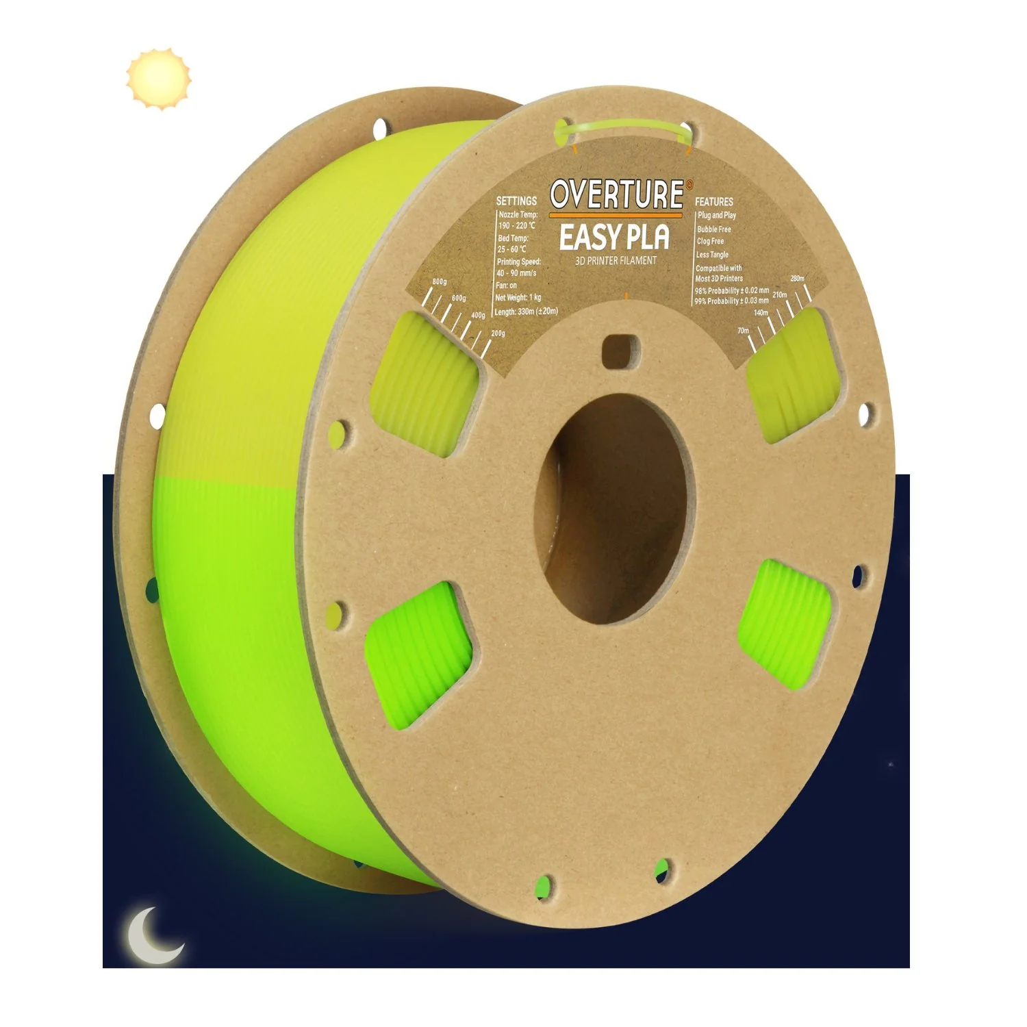 Overture Glow PLA 3D Printer Filament 1.75mm