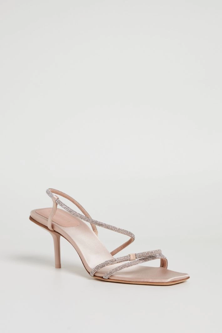 Bow-adorned satin sandals - POWDER PINK