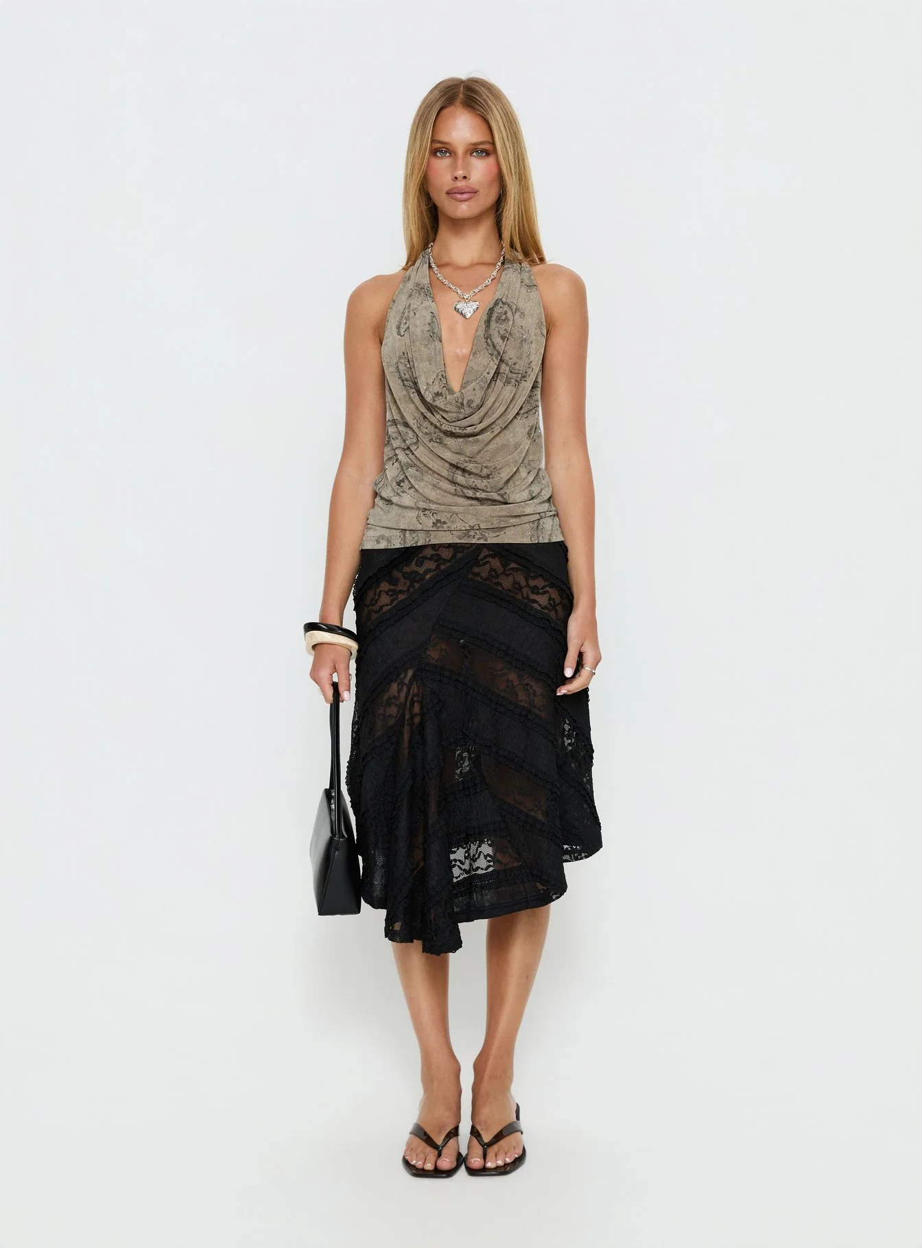 Dijon Plunge Halter Top Paisley Diamonte