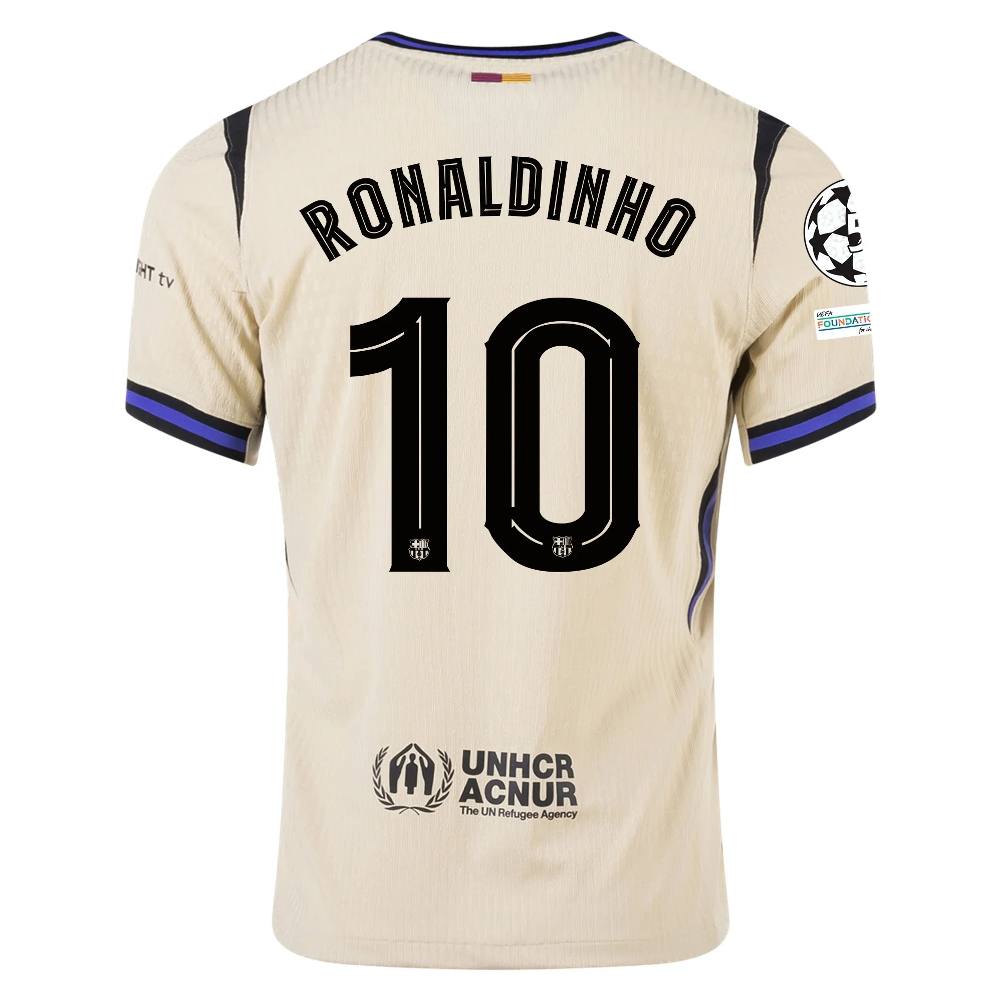 Ronaldinho Men's FC Barcelona Authentic Away Jersey w/ Champions League Patches (Team Gold/Persian Violet/Black)