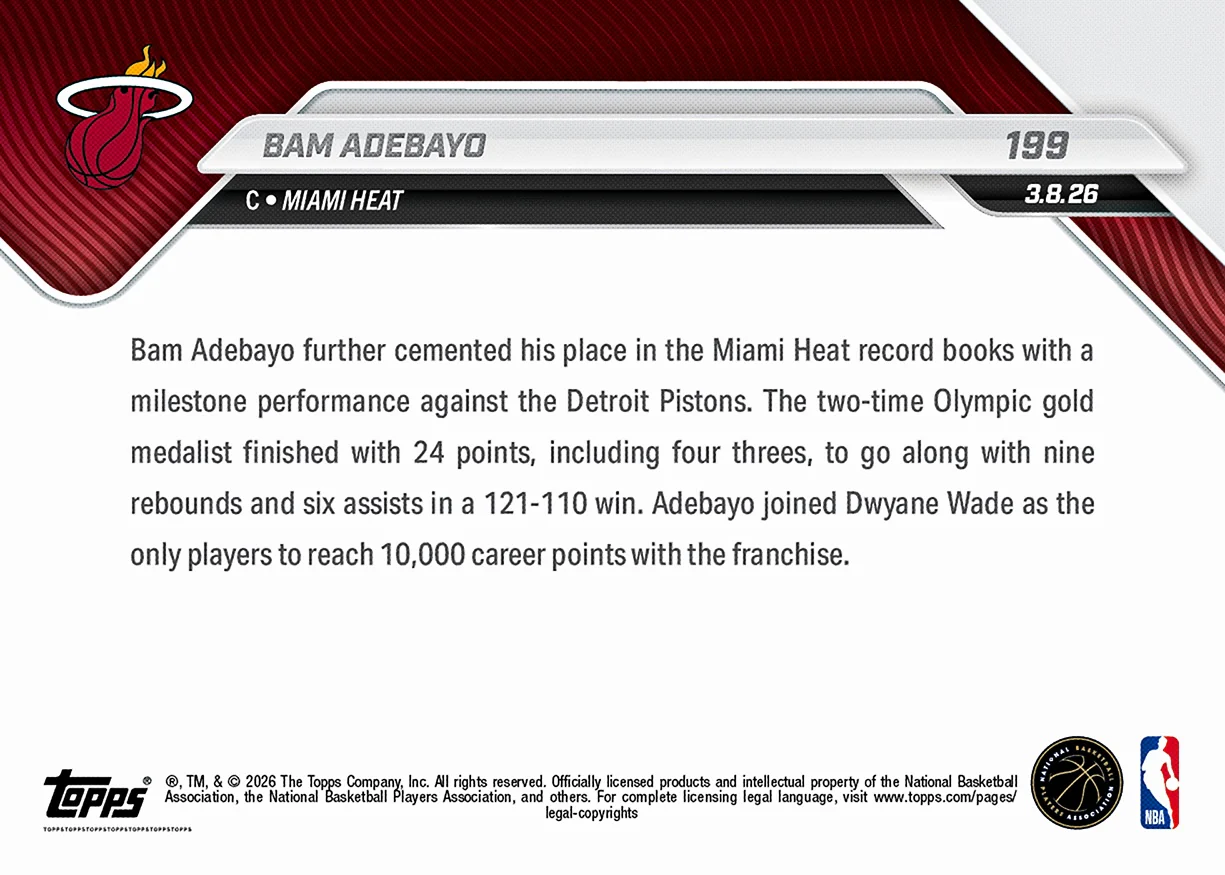 Bam Adebayo - 2025-26 NBA Topps NOW® - Card 199 - PR: 1228