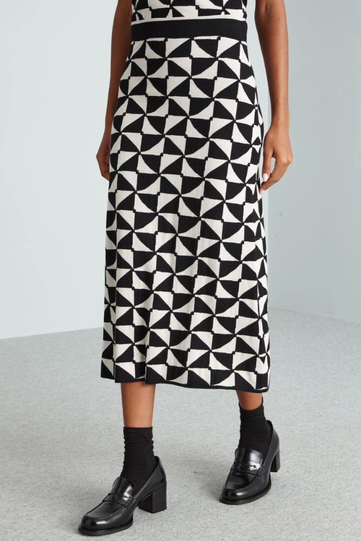 Knit pencil skirt - WHITE BLACK