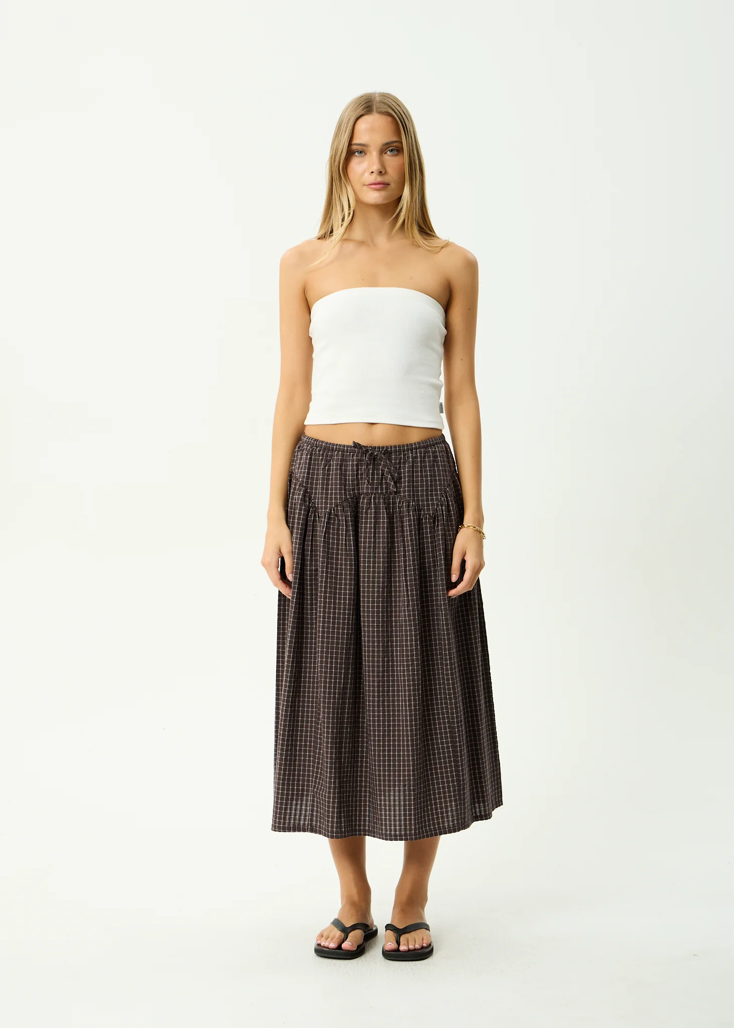 AFENDS Womens Marlow - Midi Skirt - Chocolate Check