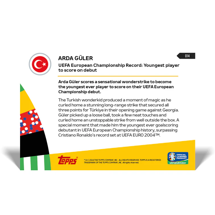 Arda Güler - UEFA European Championship Record: Youngest player to score on debut - EURO 2024 TOPPS NOW® Card 14