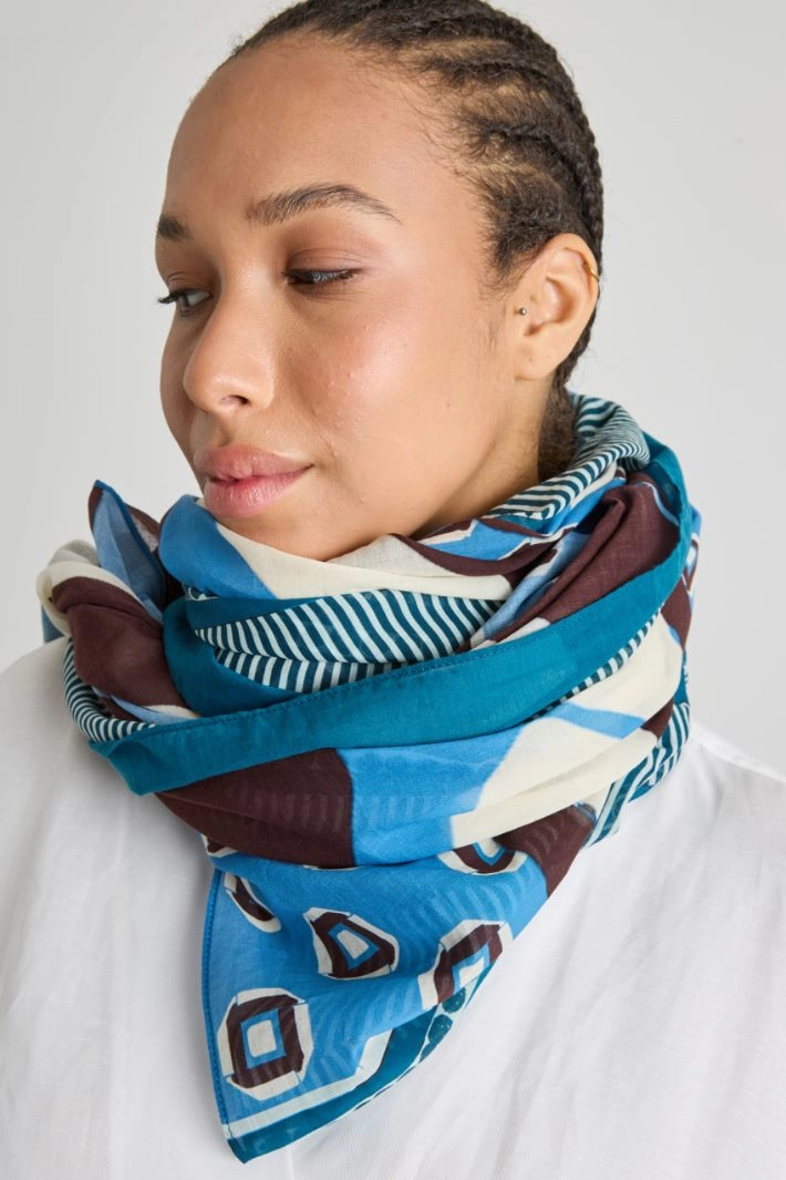 Printed cotton pareo - BLUE BROWN WHITE
