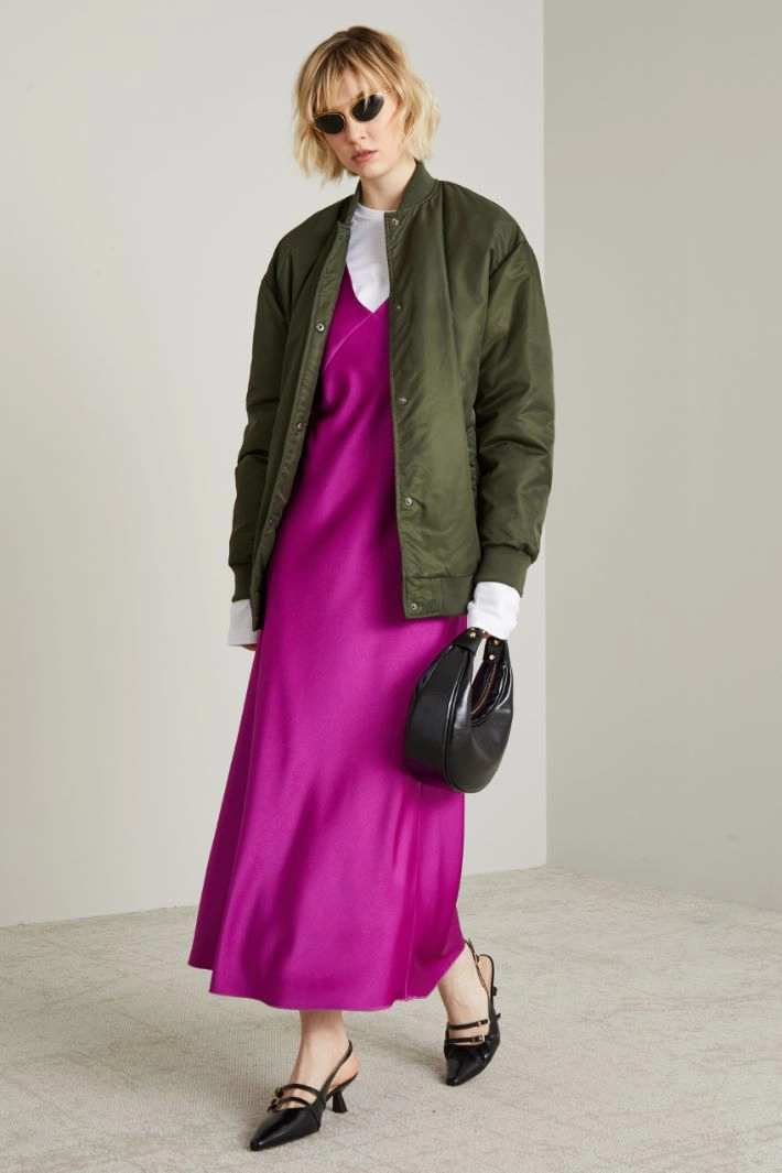 Padded bomber jacket in technical satin - KHAKI GREEN