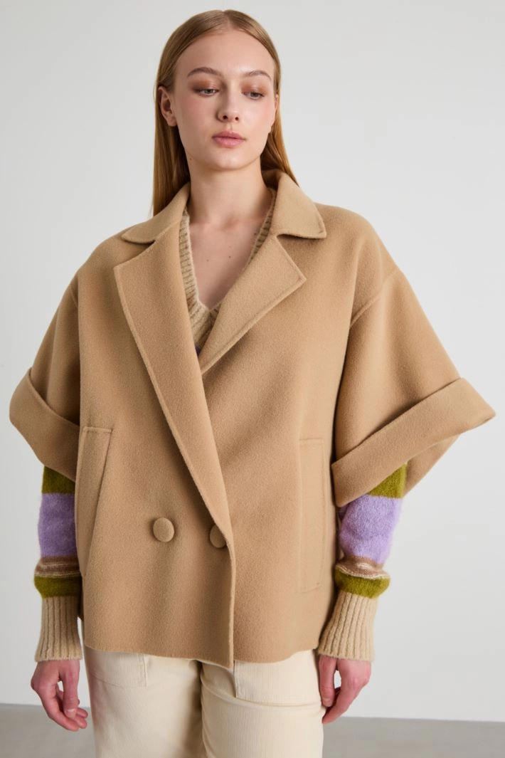 Three-quarter sleeve pea coat - CAMEL