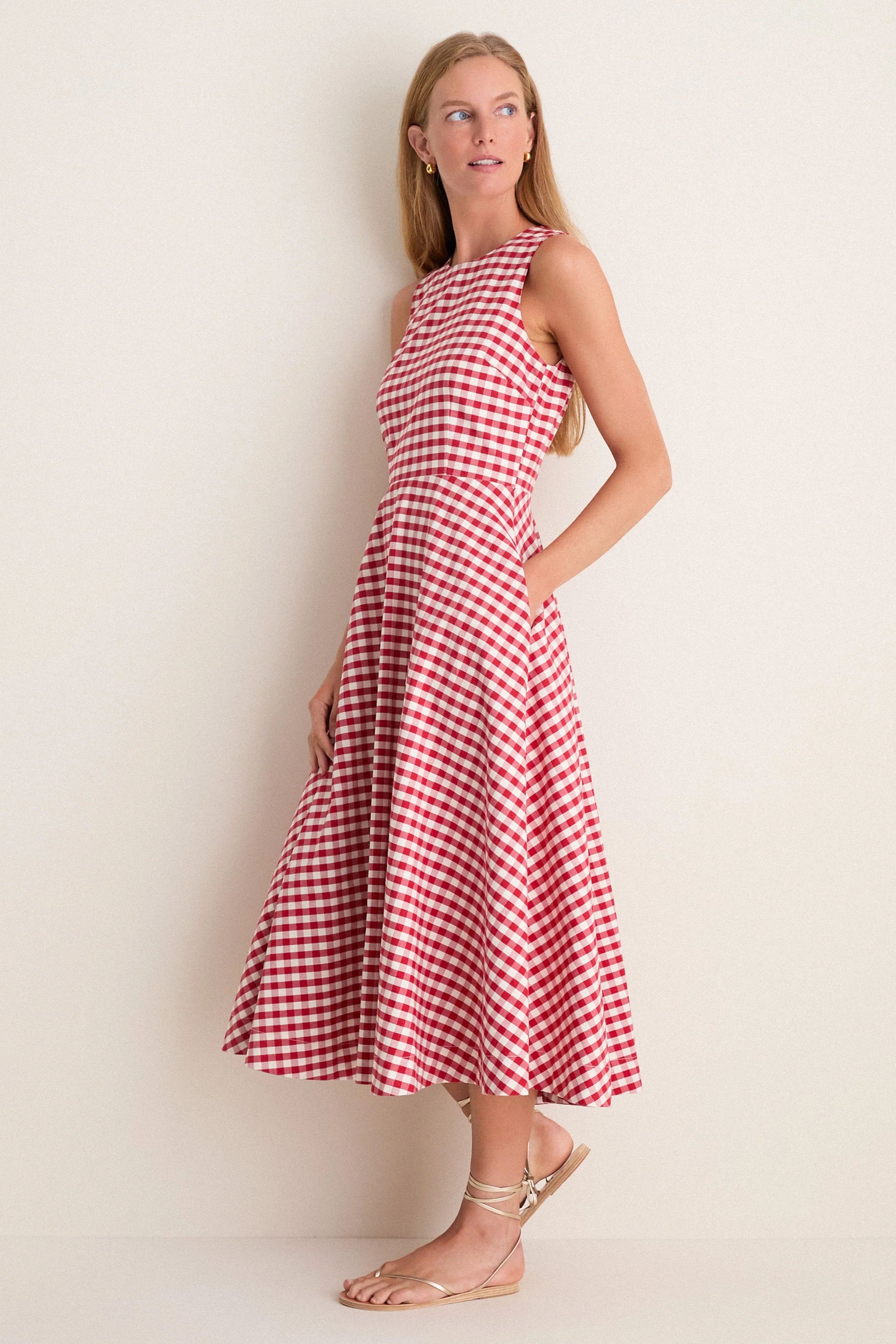 Apple Red Gingham Stella Midi Dress