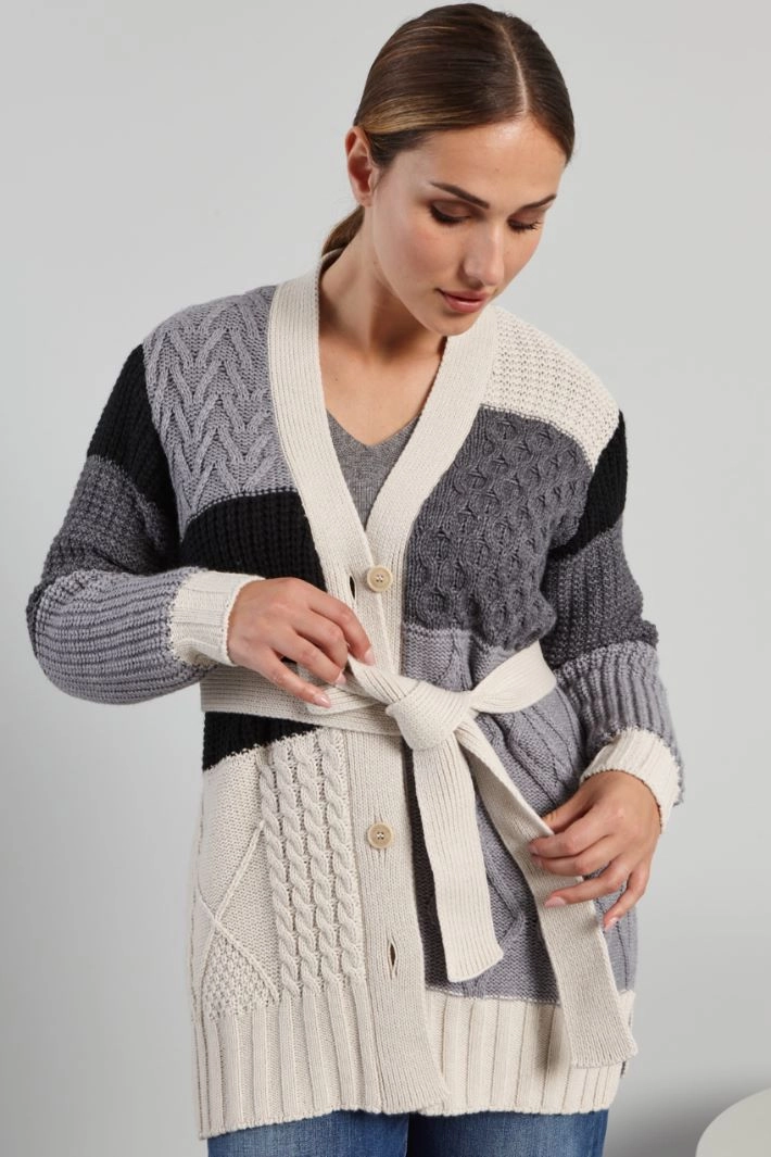 Textured knit cardigan - GREY ECRU BLACK