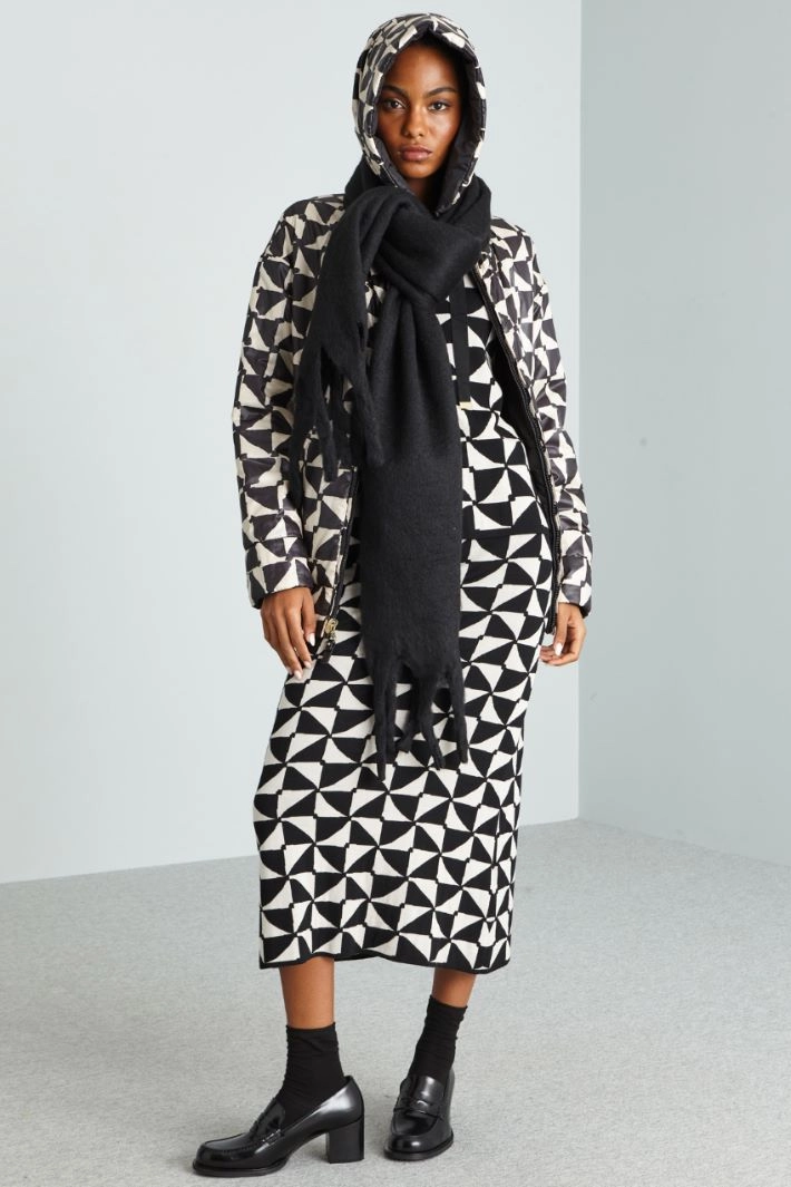 Knit pencil skirt - WHITE BLACK