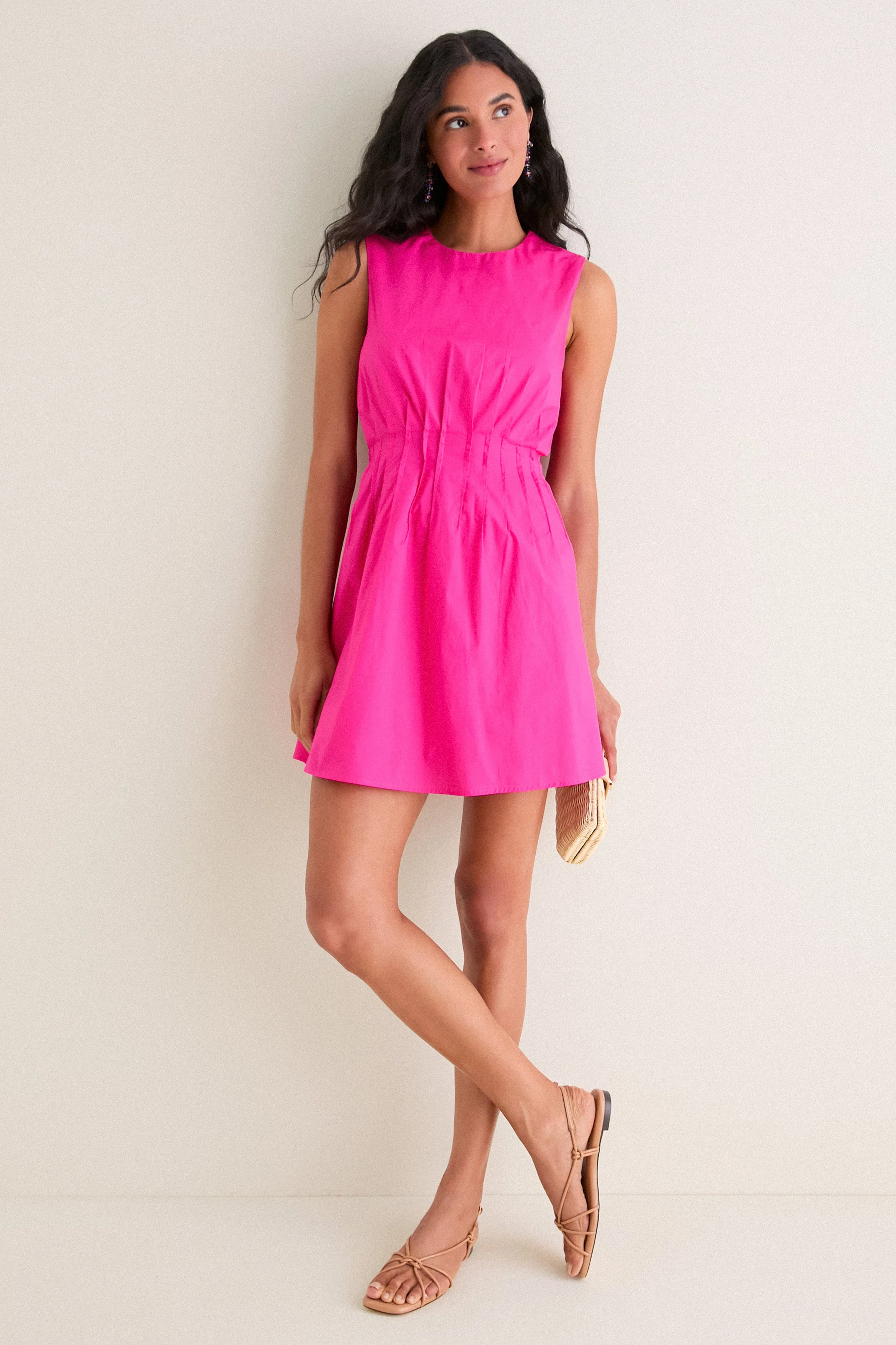 Hot Pink Pintuck Elle Mini Dress