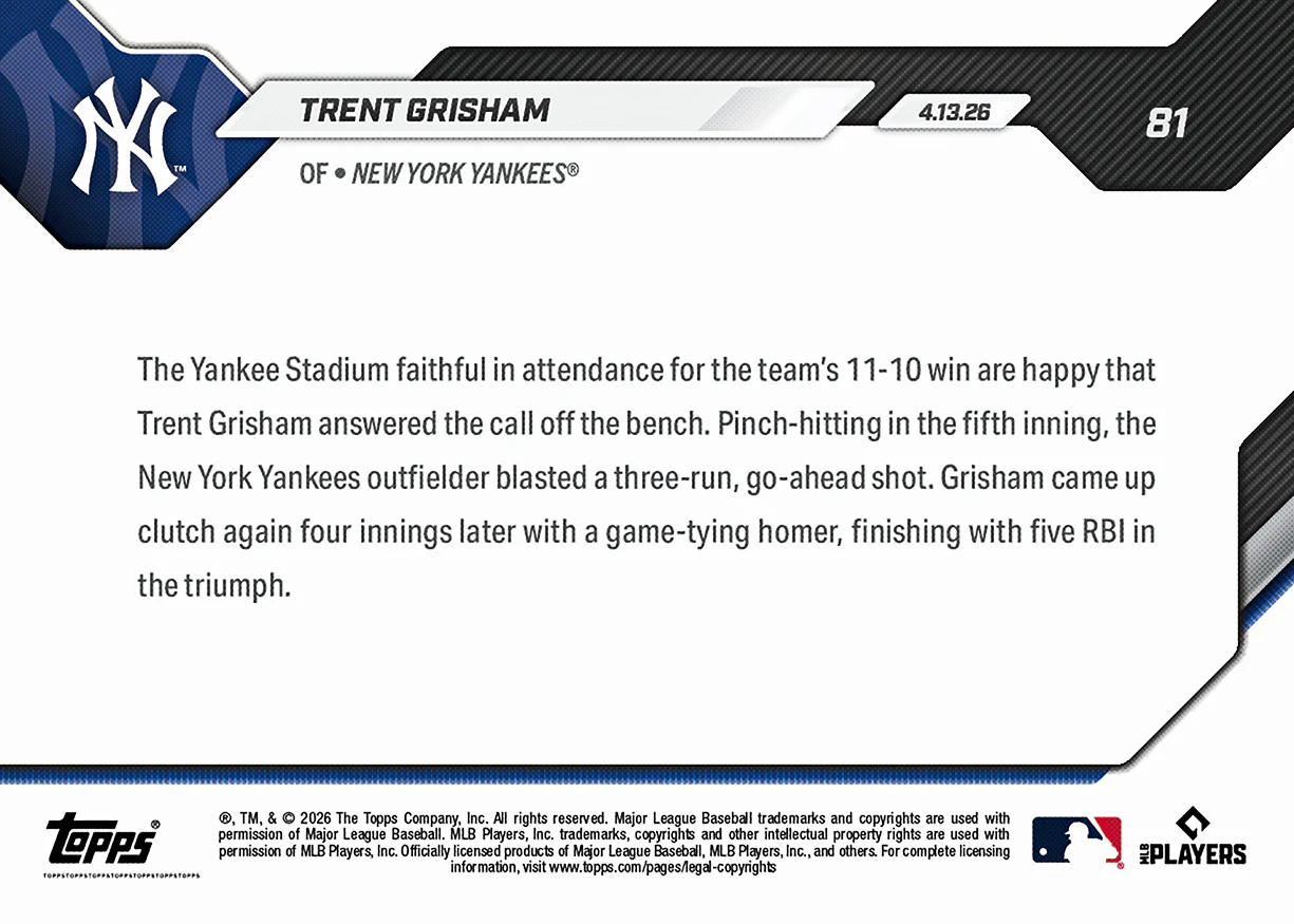 Trent Grisham - 2026 MLB Topps NOW® - Card 81