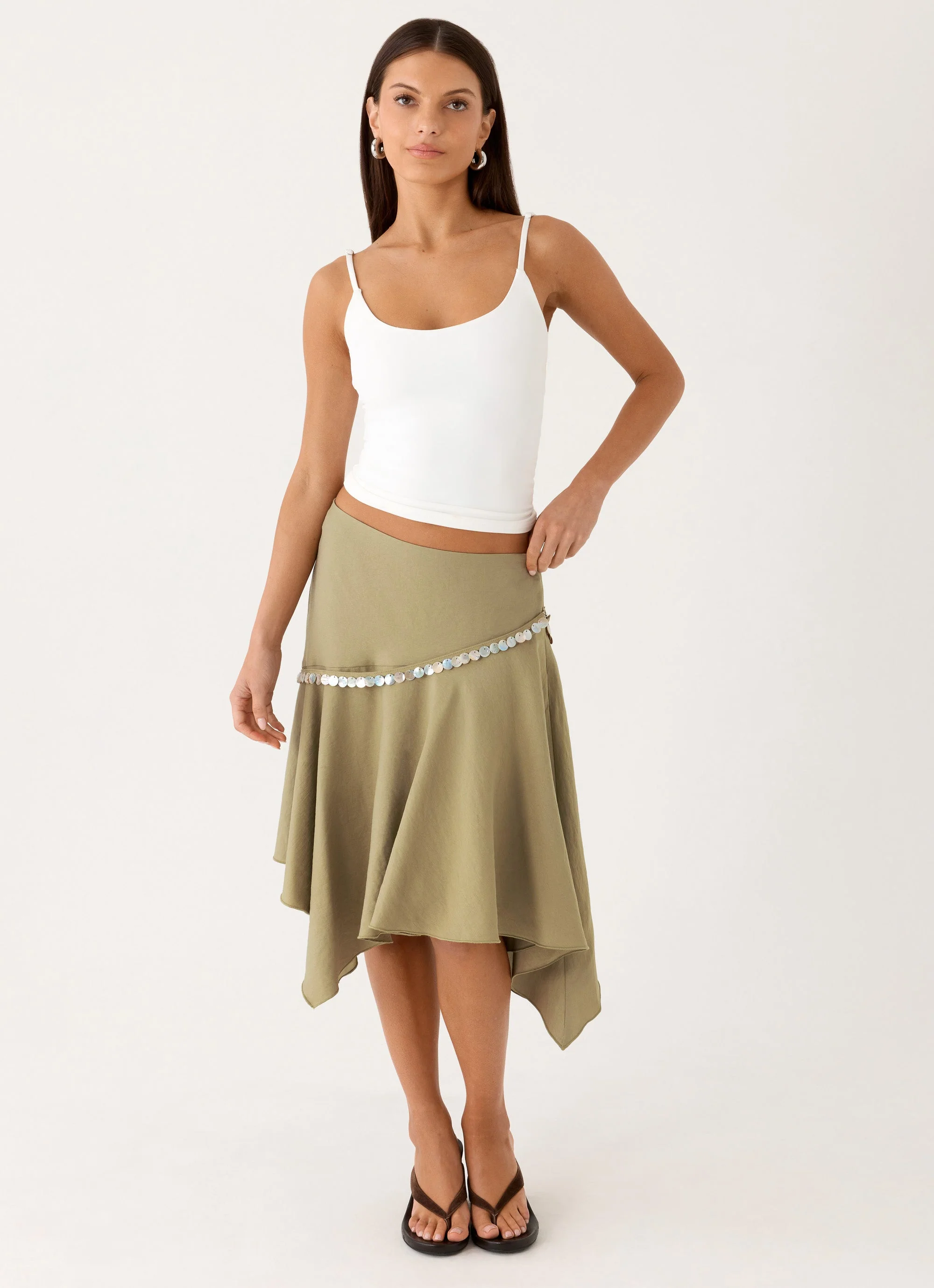 Zafira Midi Skirt - Pale Olive