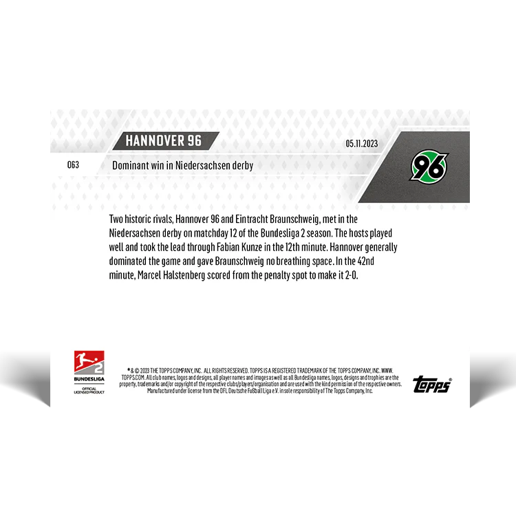 Topps UK - Hannover 96 - Dominant win in Niedersachsen derby - Bundesliga TOPPS NOW® Card #63