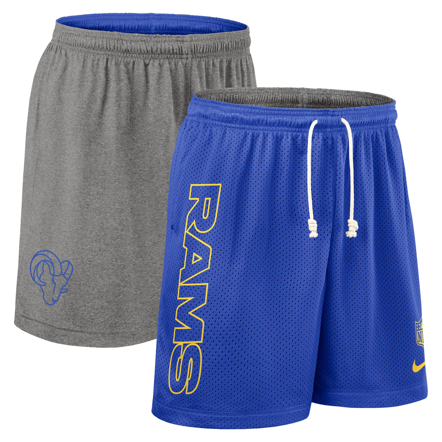 Los Angeles Rams 2025 NFL Sideline Reversible Mesh Nike Dri-FIT Shorts Blue