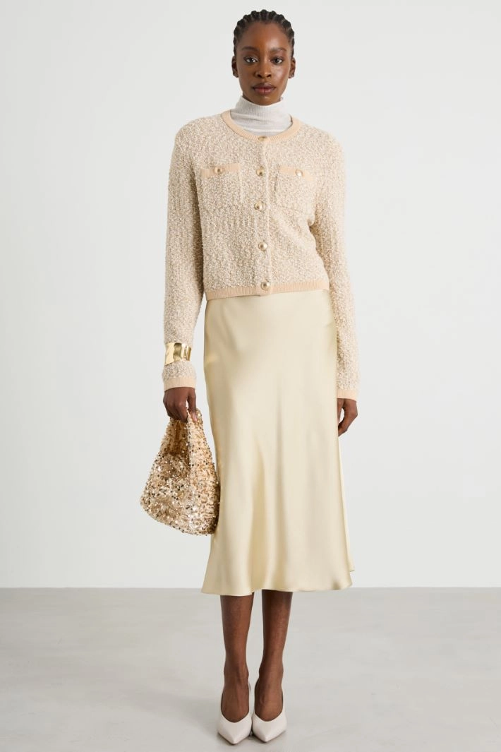 Cardigan in lamé bouclé yarn - BEIGE