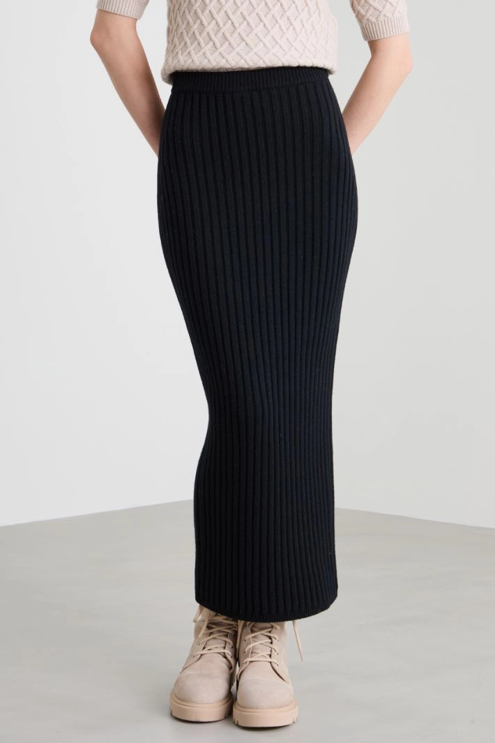 Wool and cashmere knit skirt - BLACK