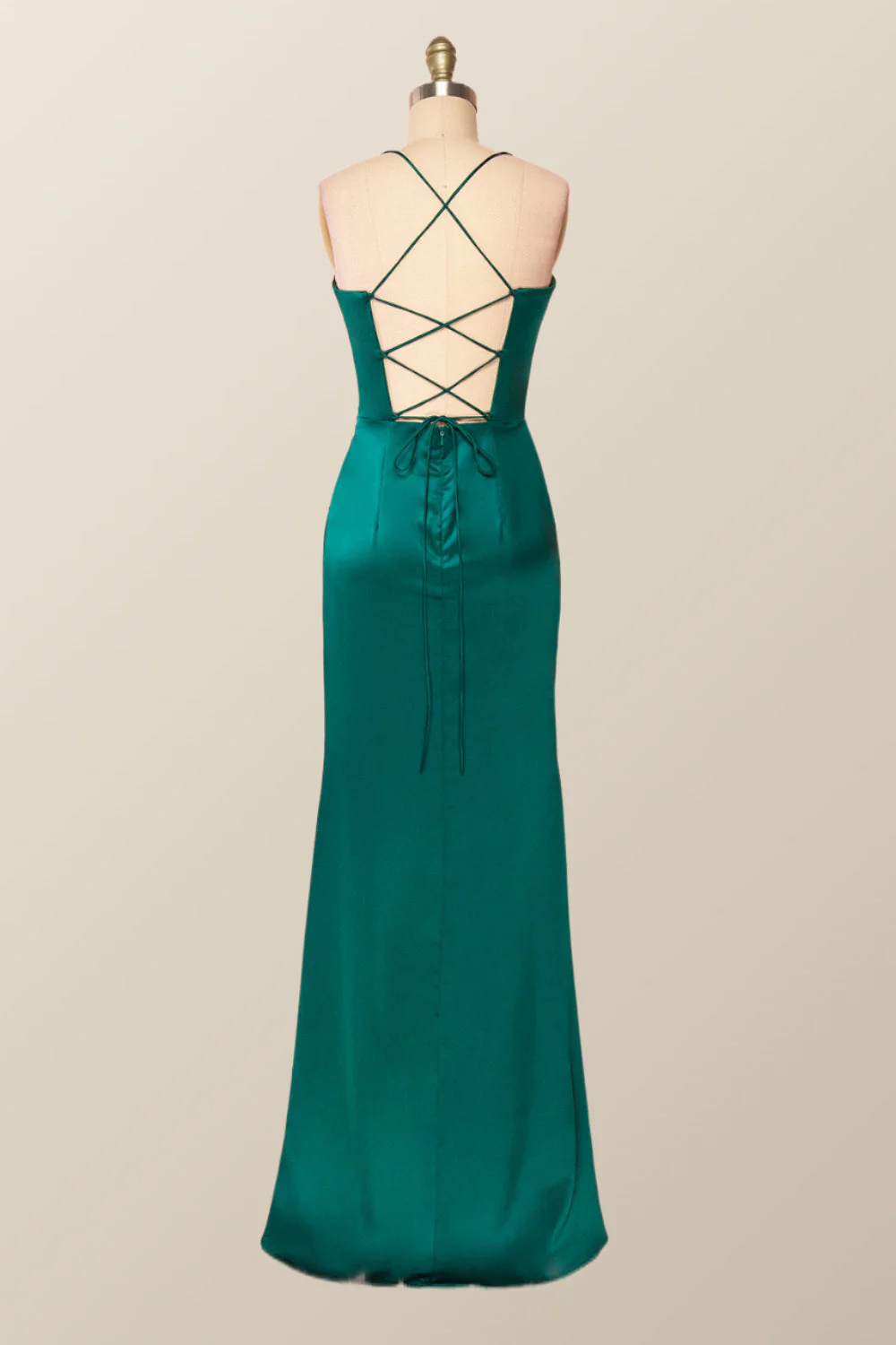 Straps Cowl Neck Green Mermaid Long Formal Dress