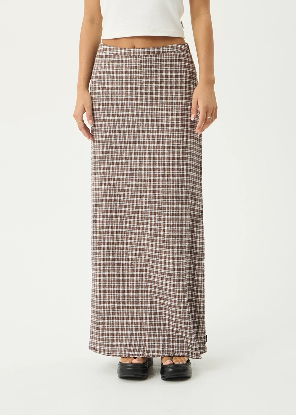 AFENDS Womens Lita - Seersucker Maxi Skirt - Base Coffee Check