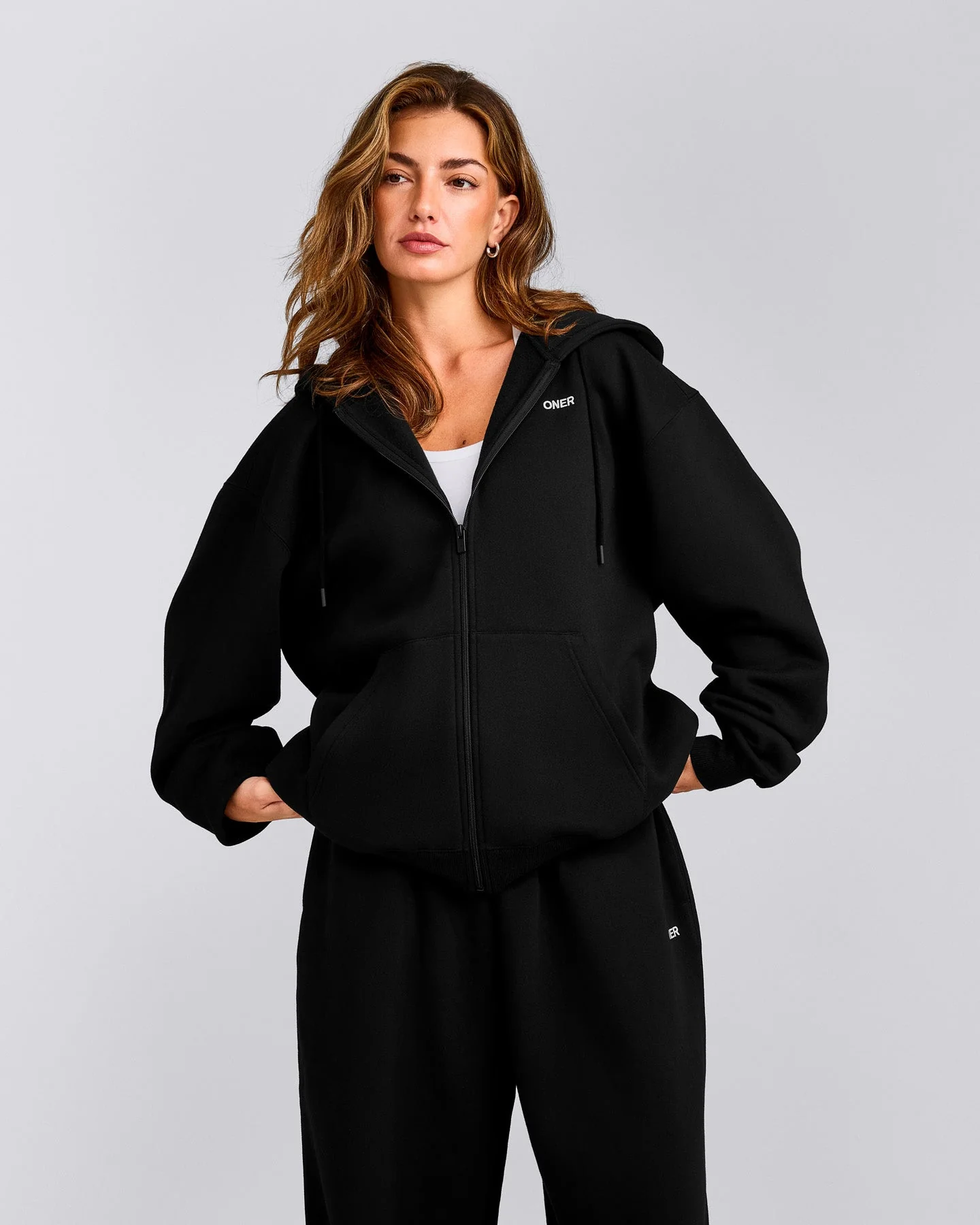Foundations Cosy Oversized Zip Through Hoodie | Black