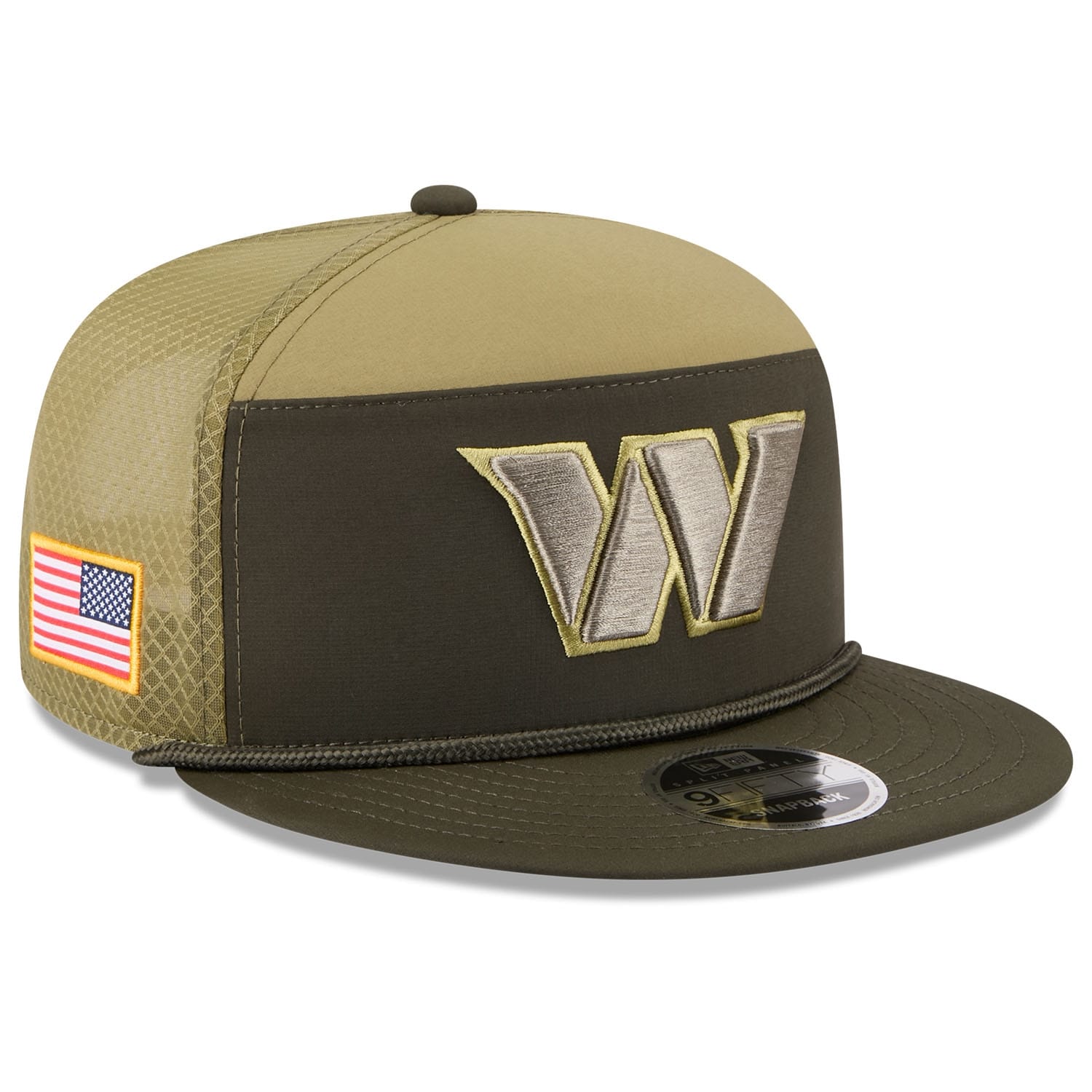 Washington Commanders 2025 NFL Salute to Service 9FIFTY Split Panel Trucker Snap Cap Olive