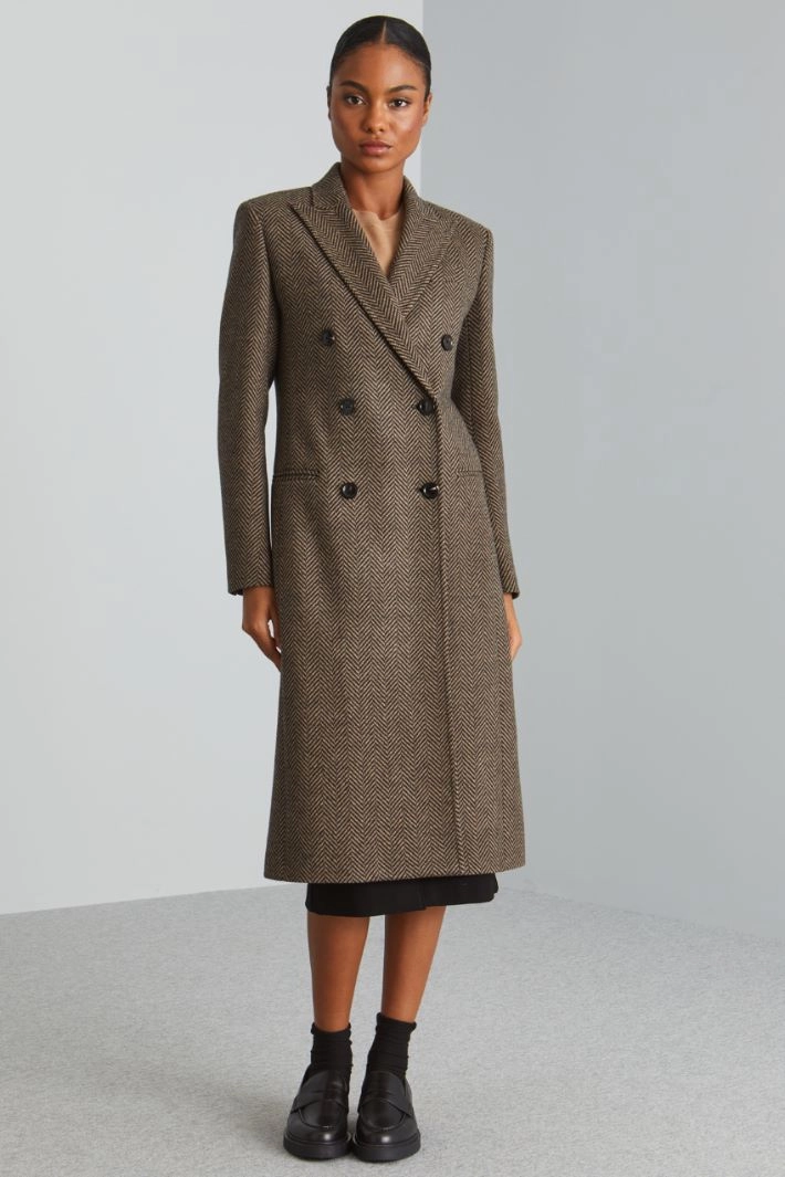 Cashmere chevron coat - BLACK CAMEL