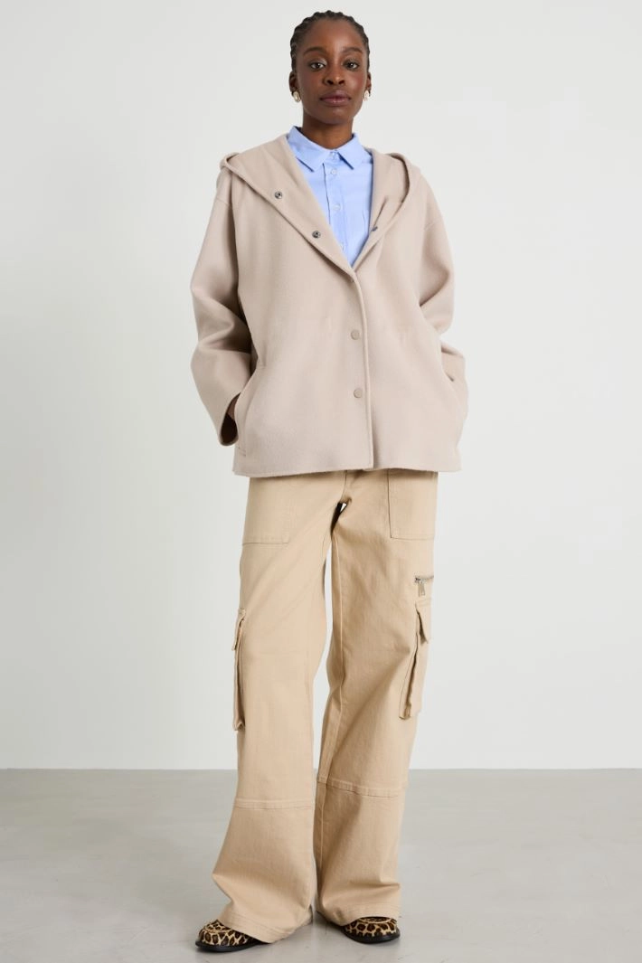 Short coat with hood - LIGHT BEIGE