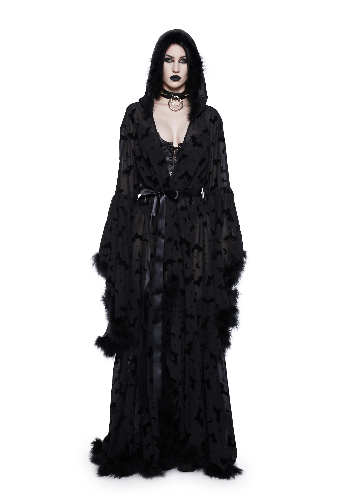Witch You Were Here Marabou Robe - Black