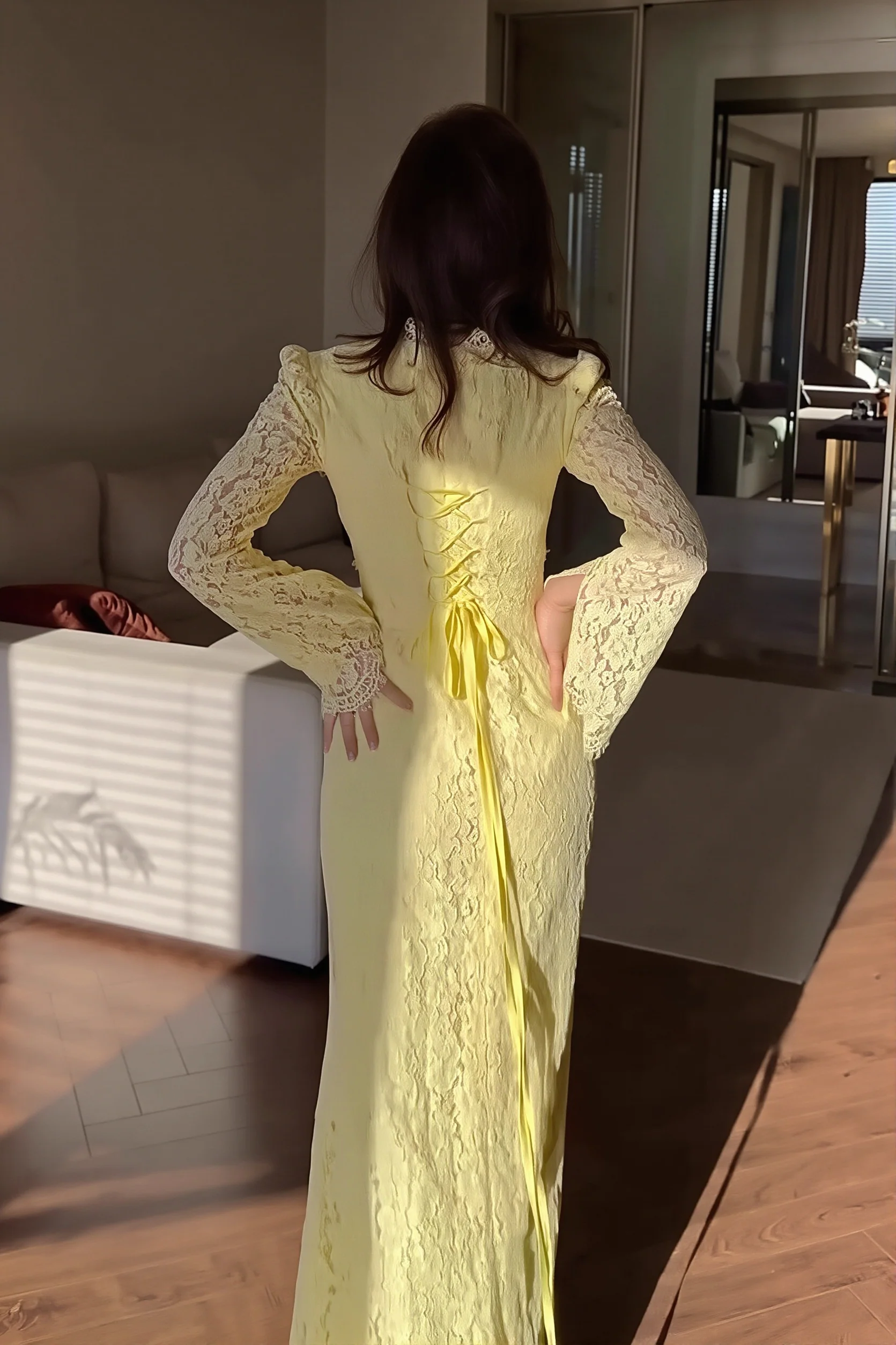 Lace Long Sleeve Mermaid Maxi Dress
