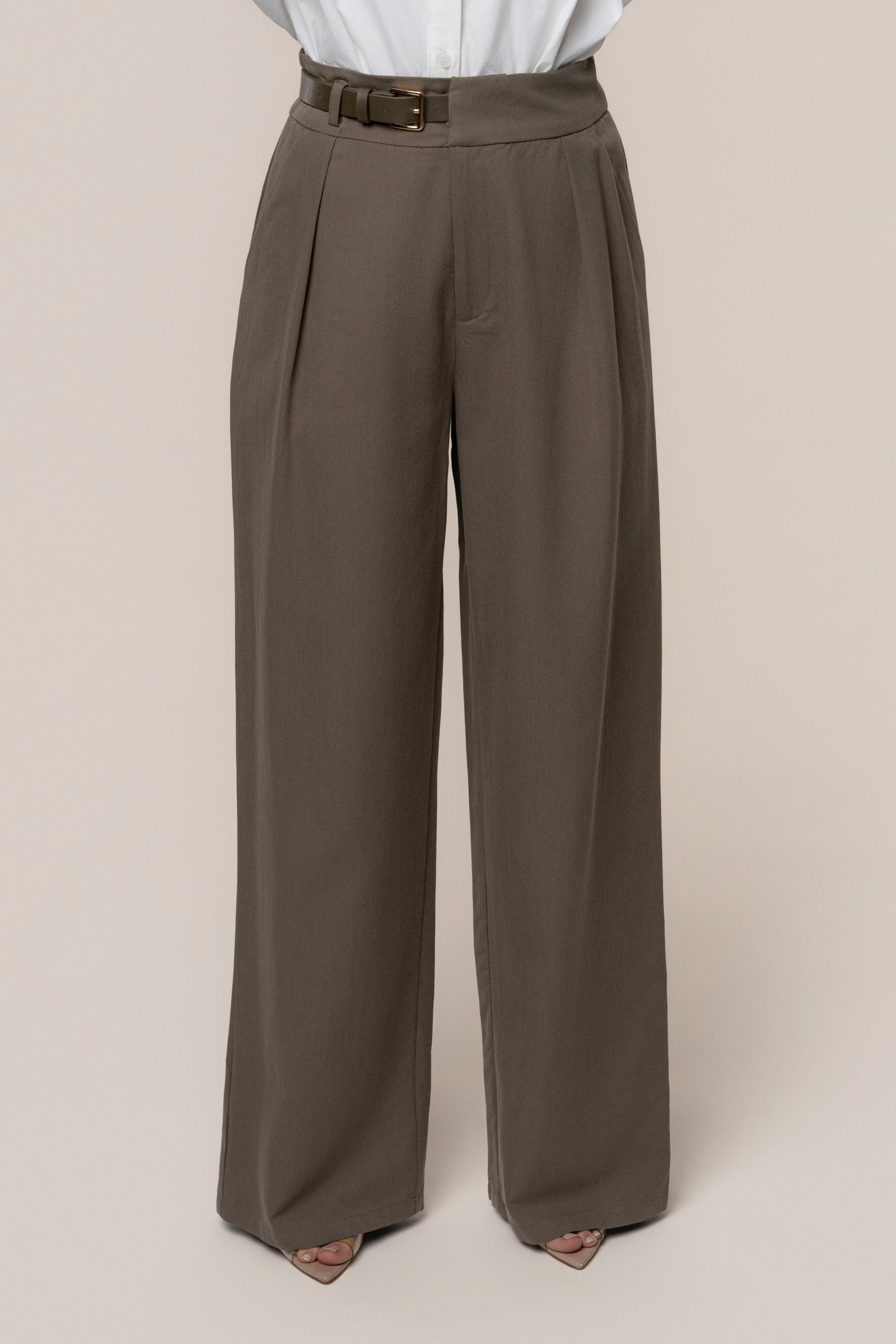 Dark Taupe Everywhere Belted Trousers