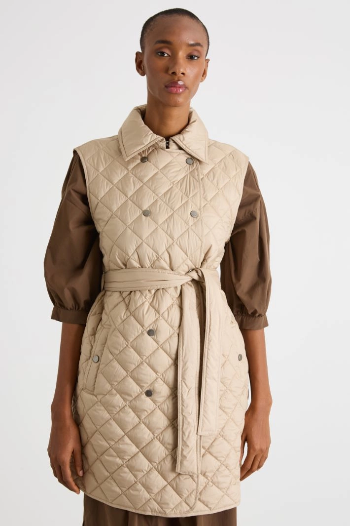 Double-breasted padded gilet - BEIGE