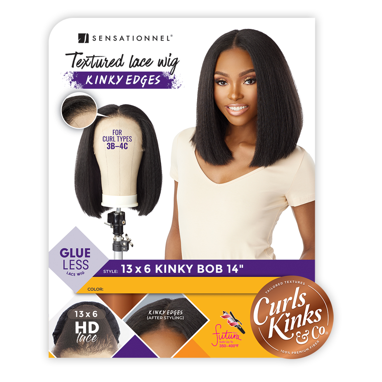 Sensationnel HD Lace Front Wig Curls Kinks N Co Glueless Kinky Edges 13X6 Kinky Bob 14